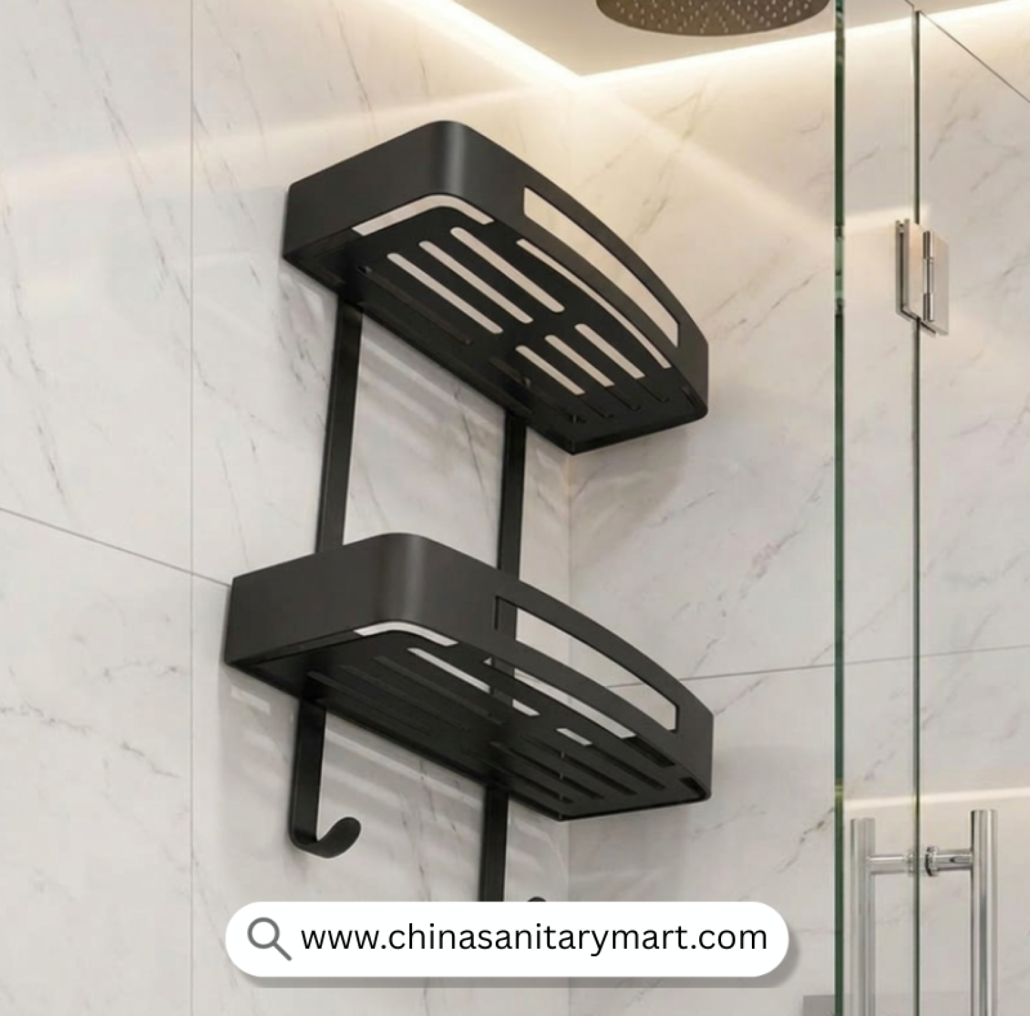 Two Part Wall Shelf Black, Black Bathroom Shelf, Dual Tier Shower Shelf, Matte Black Wall Shelf, Bathroom Storage Shelf, Shower Organizer, Wall Mounted Bathroom Shelf, Black Shower Caddy, Two Tier Bathroom Organizer, Bathroom Accessory Shelf