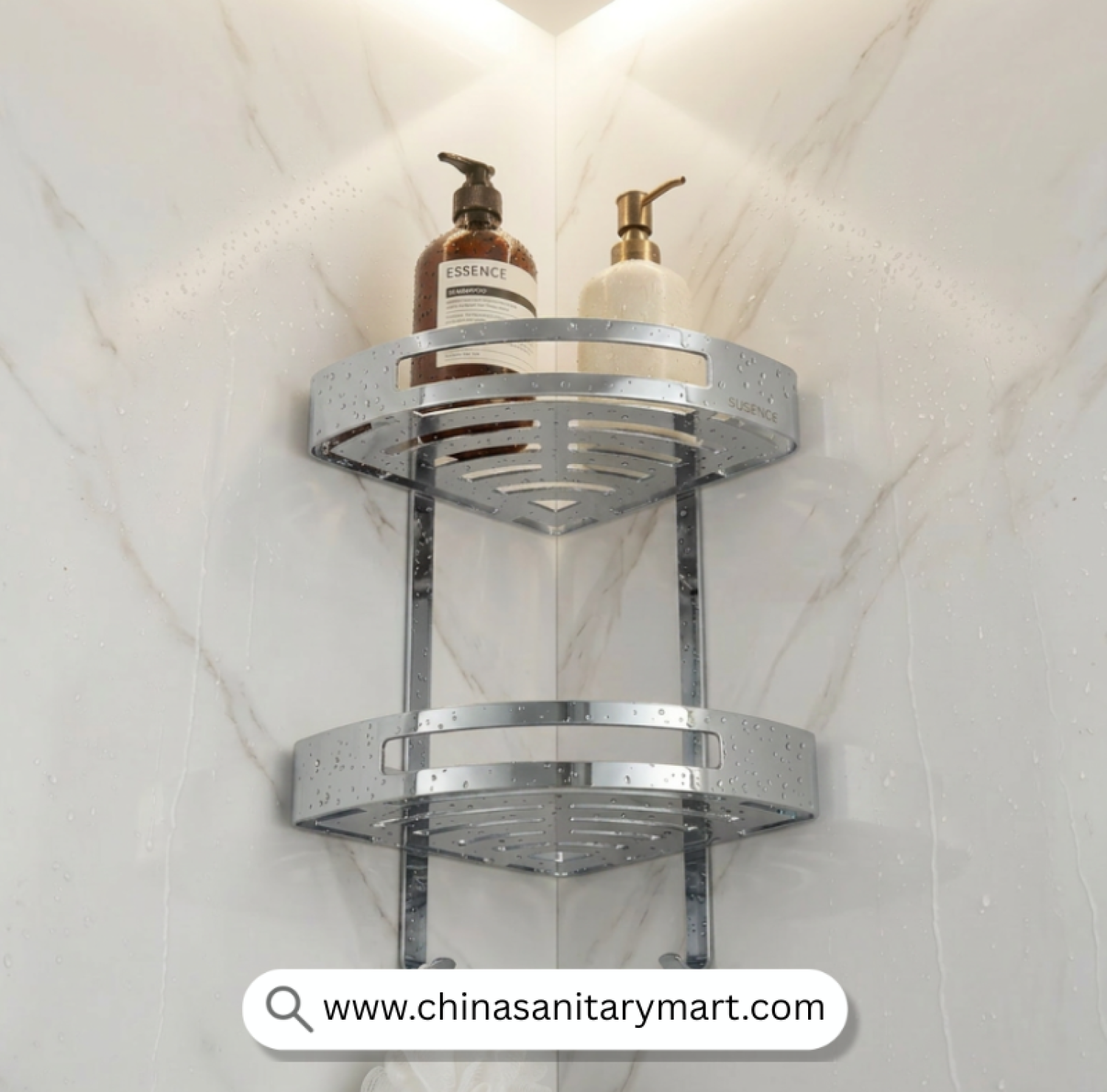 Two Part Corner Shelf CP, Chrome Corner Shelf, CP Bathroom Corner Shelf, Dual Tier Corner Shelf, Chrome Shower Shelf, Bathroom Corner Organizer, Corner Shower Caddy, Wall Mounted Corner Shelf, Bathroom Storage Rack, Shower Storage Shelf