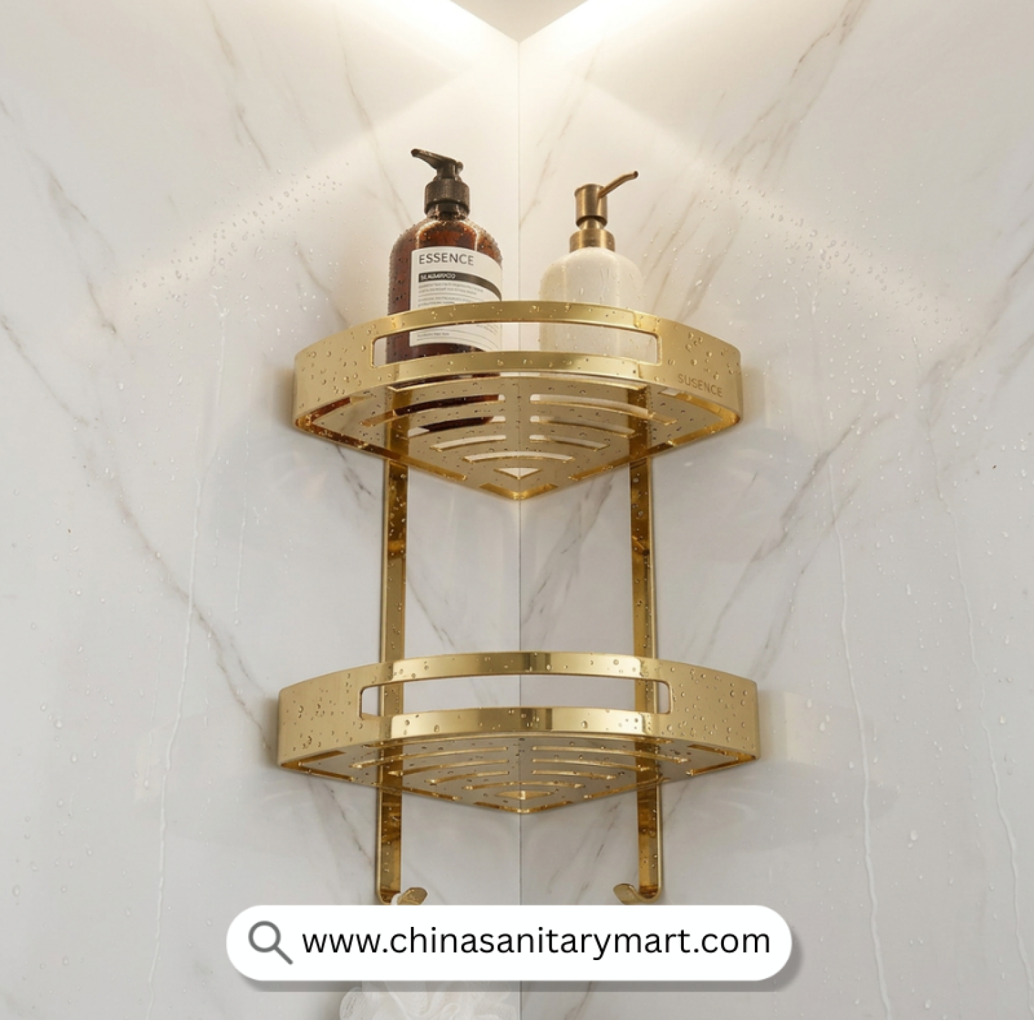 Two Part Corner Shelf Golden, Golden Corner Shelf, Gold Bathroom Corner Shelf, Dual Tier Corner Shelf, Luxury Shower Shelf, Golden Shower Organizer, Wall Mounted Corner Shelf, Bathroom Corner Storage, Shower Corner Caddy