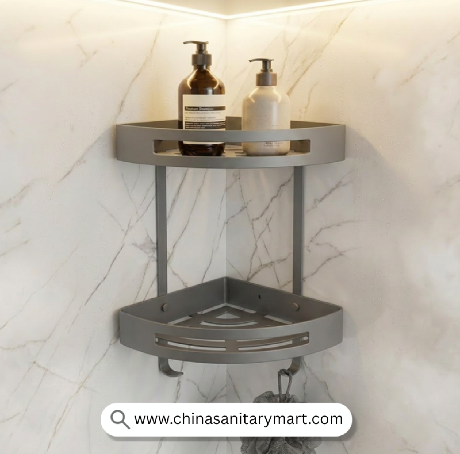 Two Part Corner Shelf Matte Grey, Matte Grey Corner Shelf, Grey Bathroom Corner Shelf, Dual Tier Corner Shelf, Shower Corner Organizer, Wall Mounted Corner Shelf, Bathroom Storage Shelf, Corner Shower Caddy, Matte Grey Shower Shelf