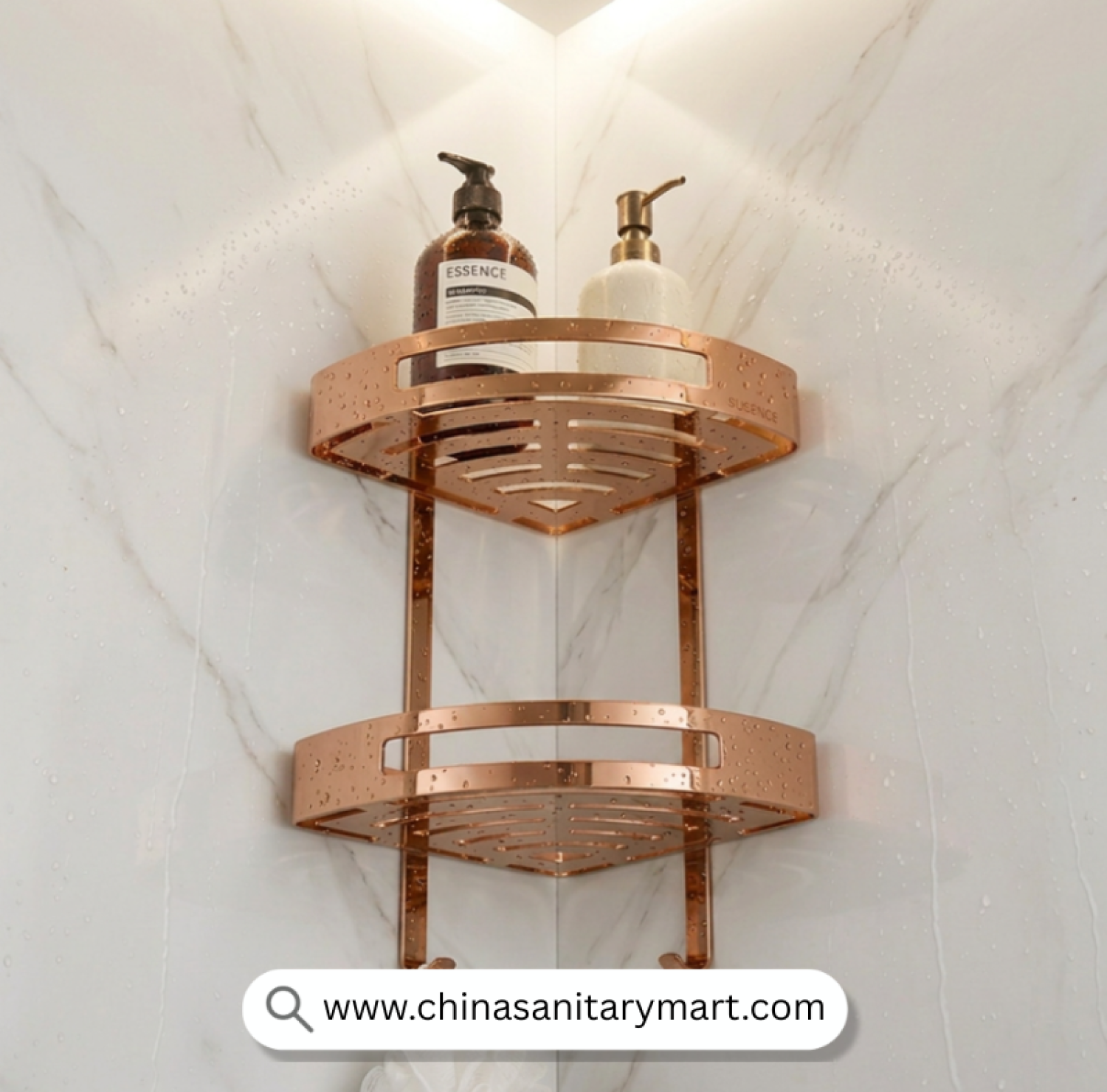 Two Part Corner Shelf Rose Golden, Rose Golden Corner Shelf, Rose Gold Bathroom Shelf, Luxury Corner Shelf, Dual Tier Corner Shelf, Shower Corner Organizer, Wall Mounted Corner Shelf, Rose Gold Shower Shelf, Bathroom Storage Shelf