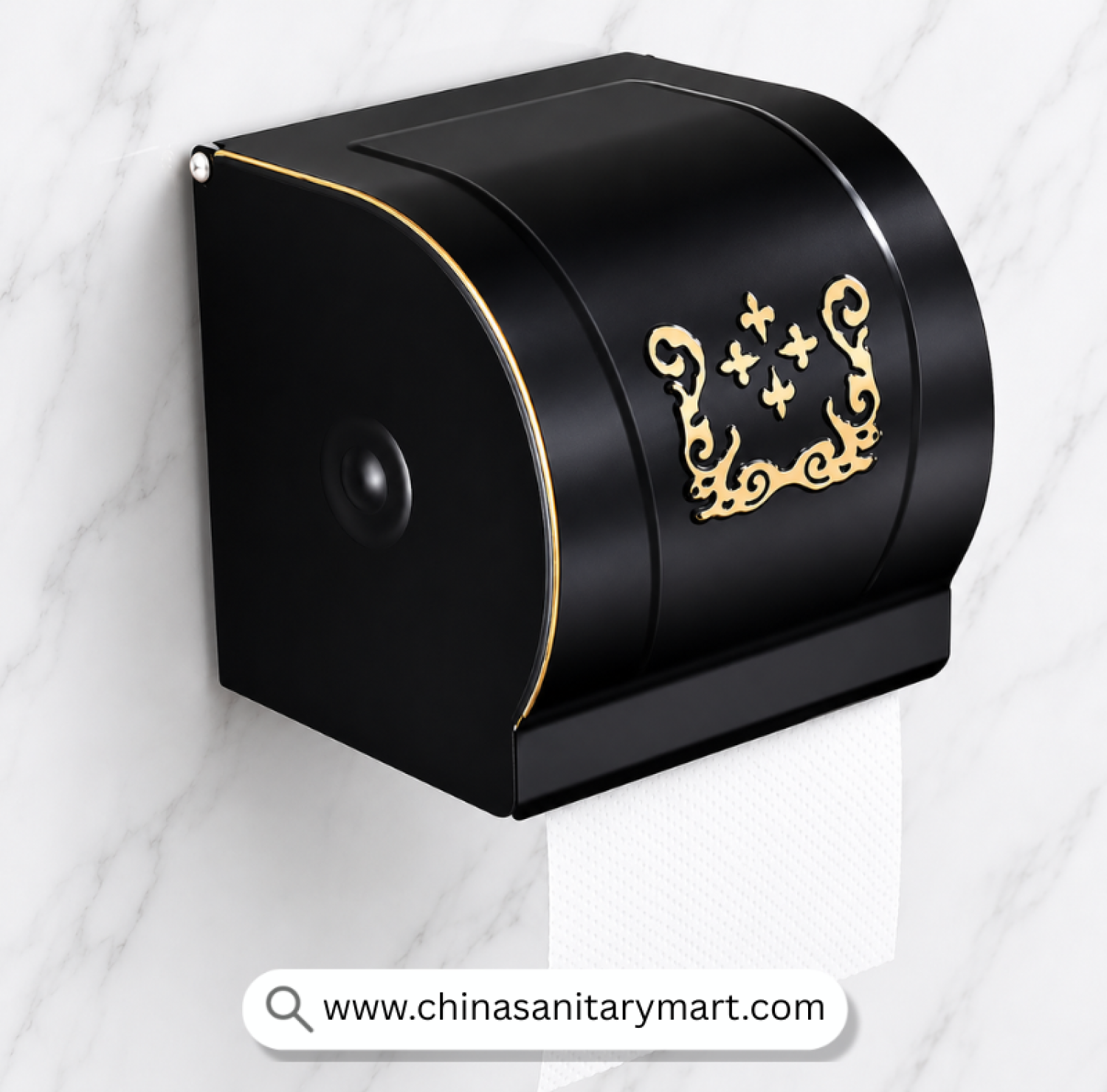 Tissue Box Aluminium Black and Gold, Black and Gold Tissue Holder, Aluminium Tissue Box, Covered Tissue Holder, Luxury Toilet Paper Holder, Wall Mounted Tissue Holder, Decorative Tissue Box, Premium Bathroom Accessories