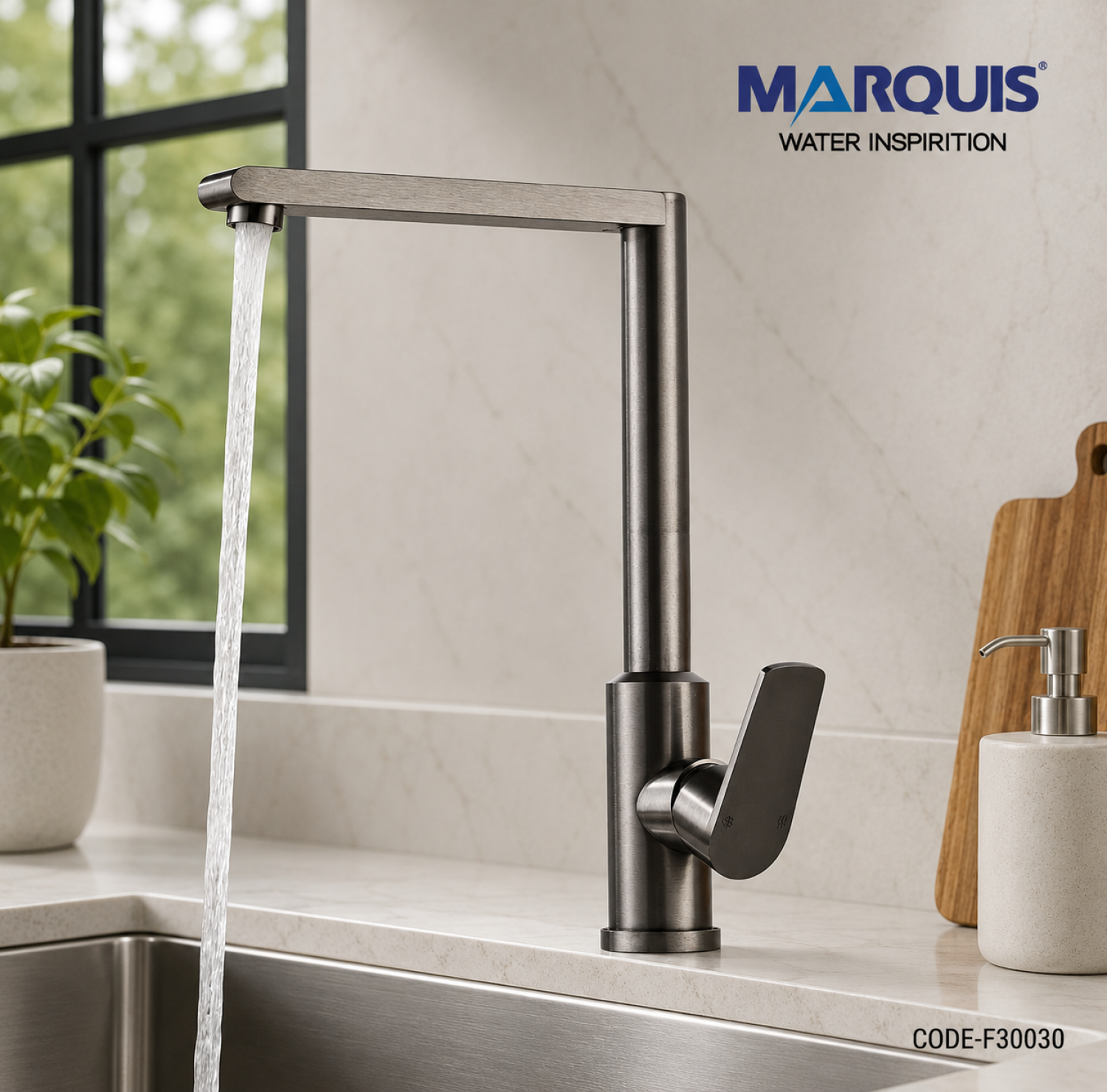 Marquis F30030, Gun Metal Sink Mixer, Brass Kitchen Faucet, Kitchen Mixer Tap, Modern Kitchen Faucet, Gun Metal Kitchen Tap, Brass Sink Mixer, Ceramic Cartridge Faucet,
