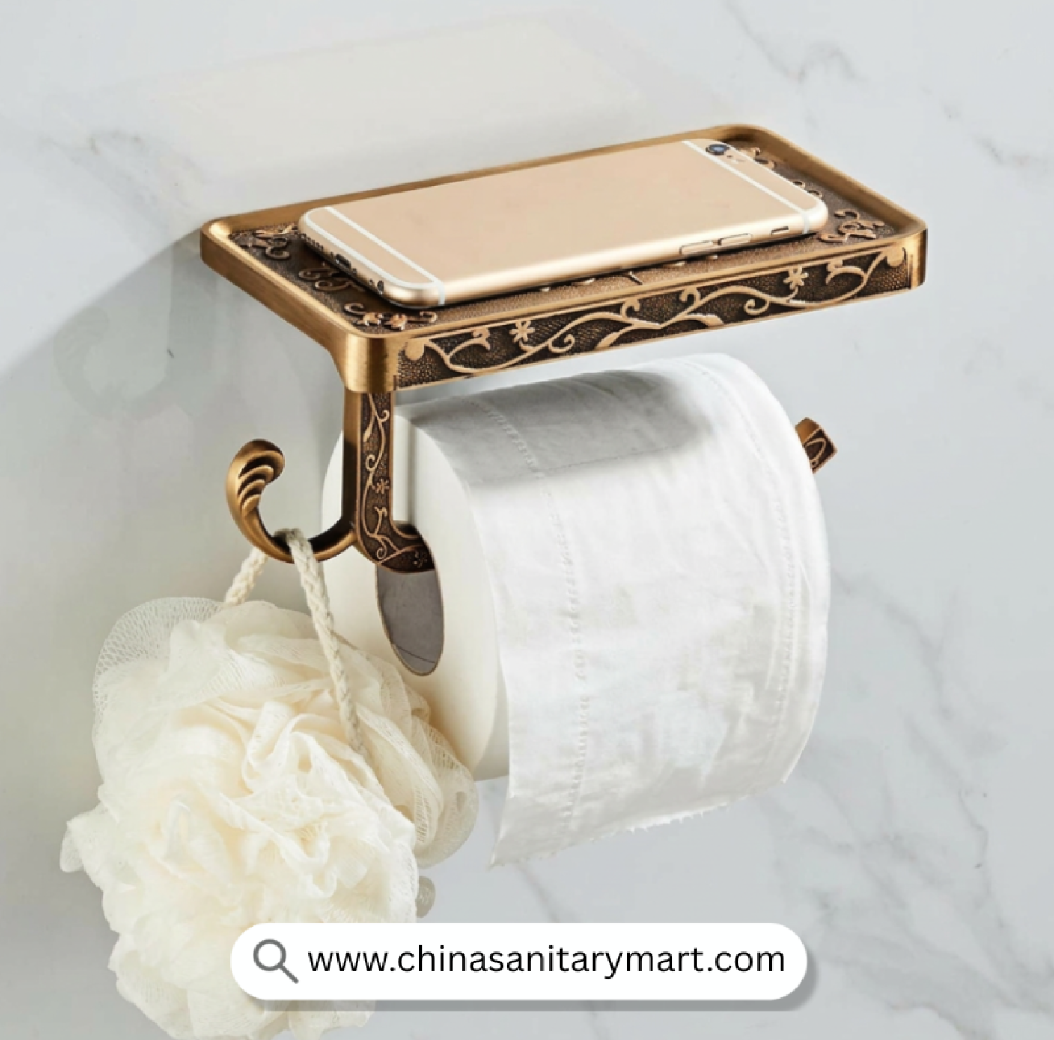 Aluminium Antique Open Mobile Tissue Holder, Antique Tissue Holder, Mobile Shelf Tissue Holder, Toilet Paper Holder with Shelf, Bathroom Phone Holder