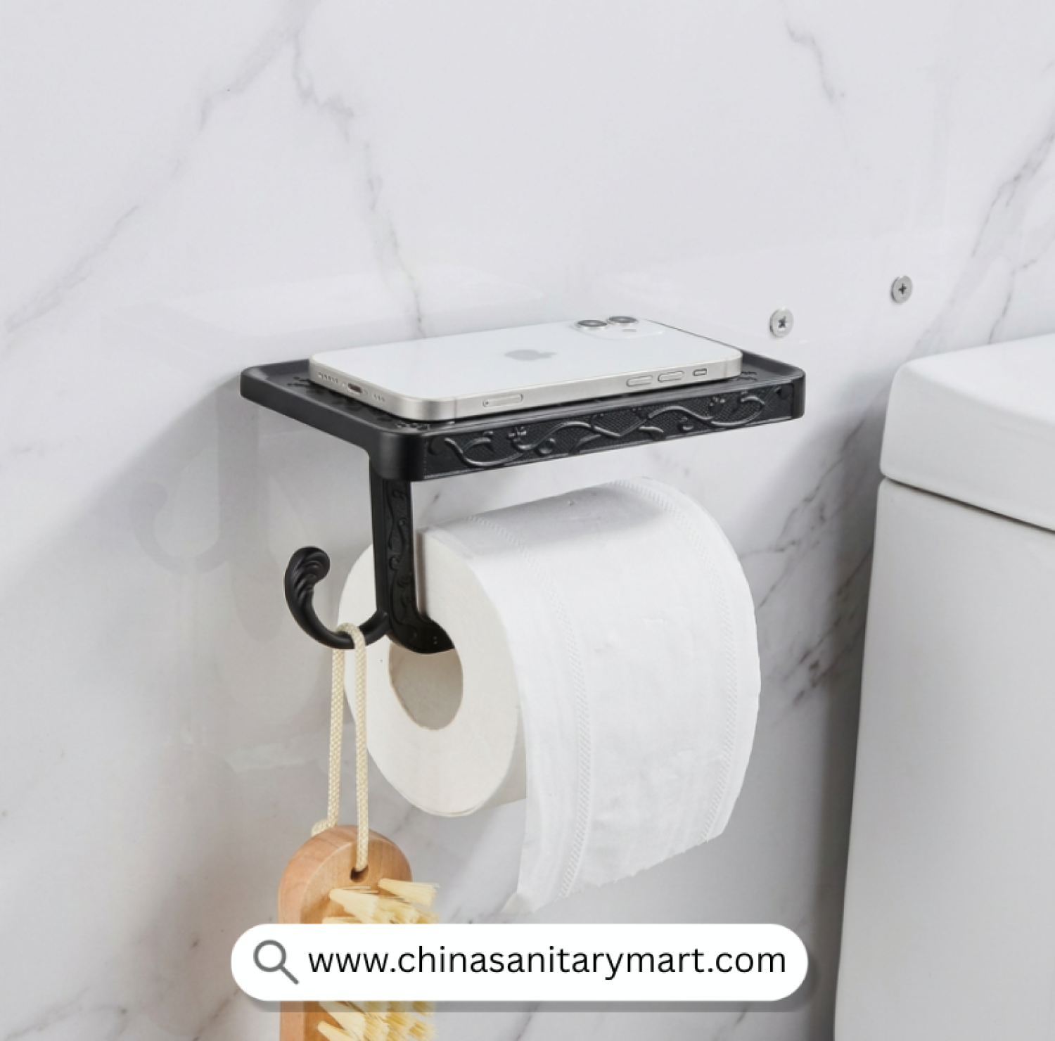 Aluminium Black Open Mobile Tissue Holder, Black Tissue Holder, Matte Black Tissue Holder, Mobile Shelf Tissue Holder, Toilet Paper Holder with Shelf, Bathroom Phone Holder