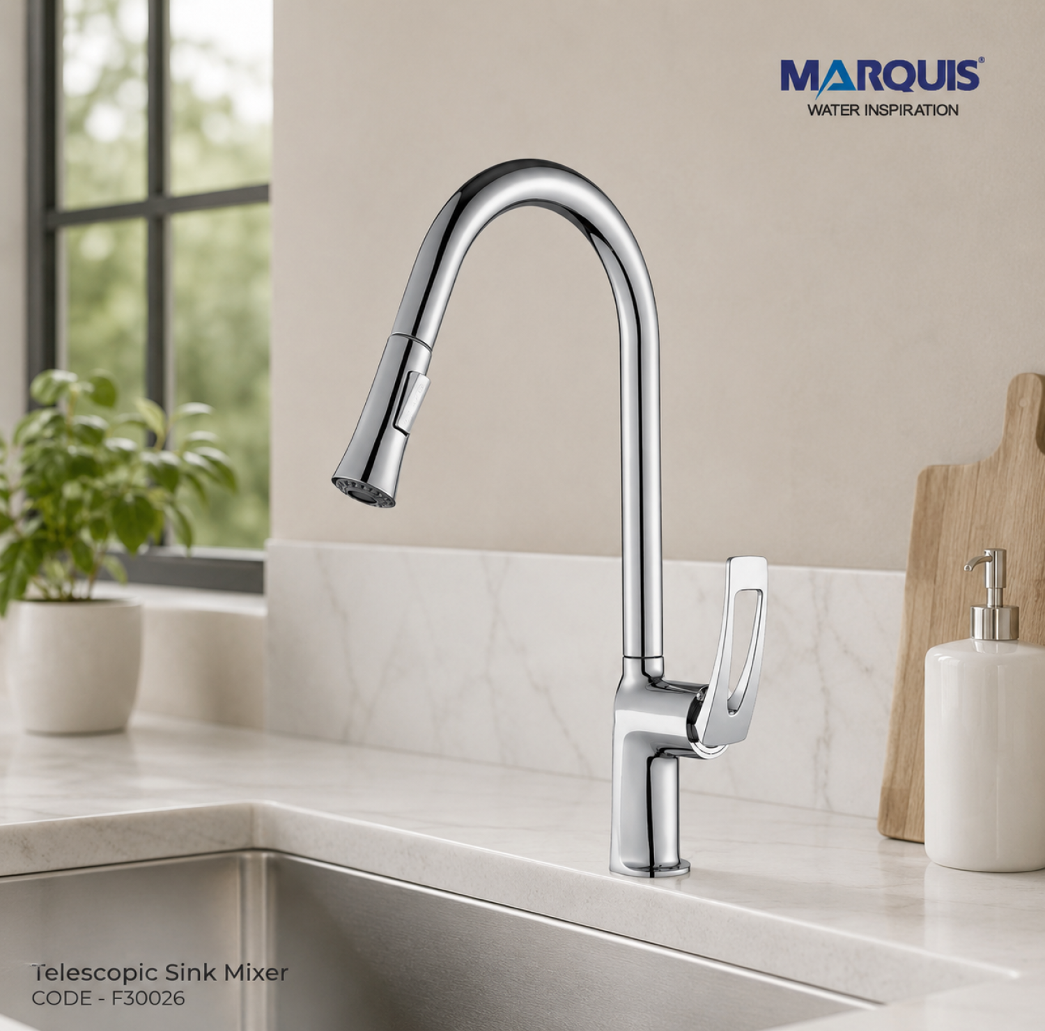 Marquis Sink Mixer, F30026, Telescopic Sink Mixer, Kitchen Faucet, Pull Out Faucet, Brass Kitchen Mixer, Chrome Kitchen Tap, Modern Sink Mixer