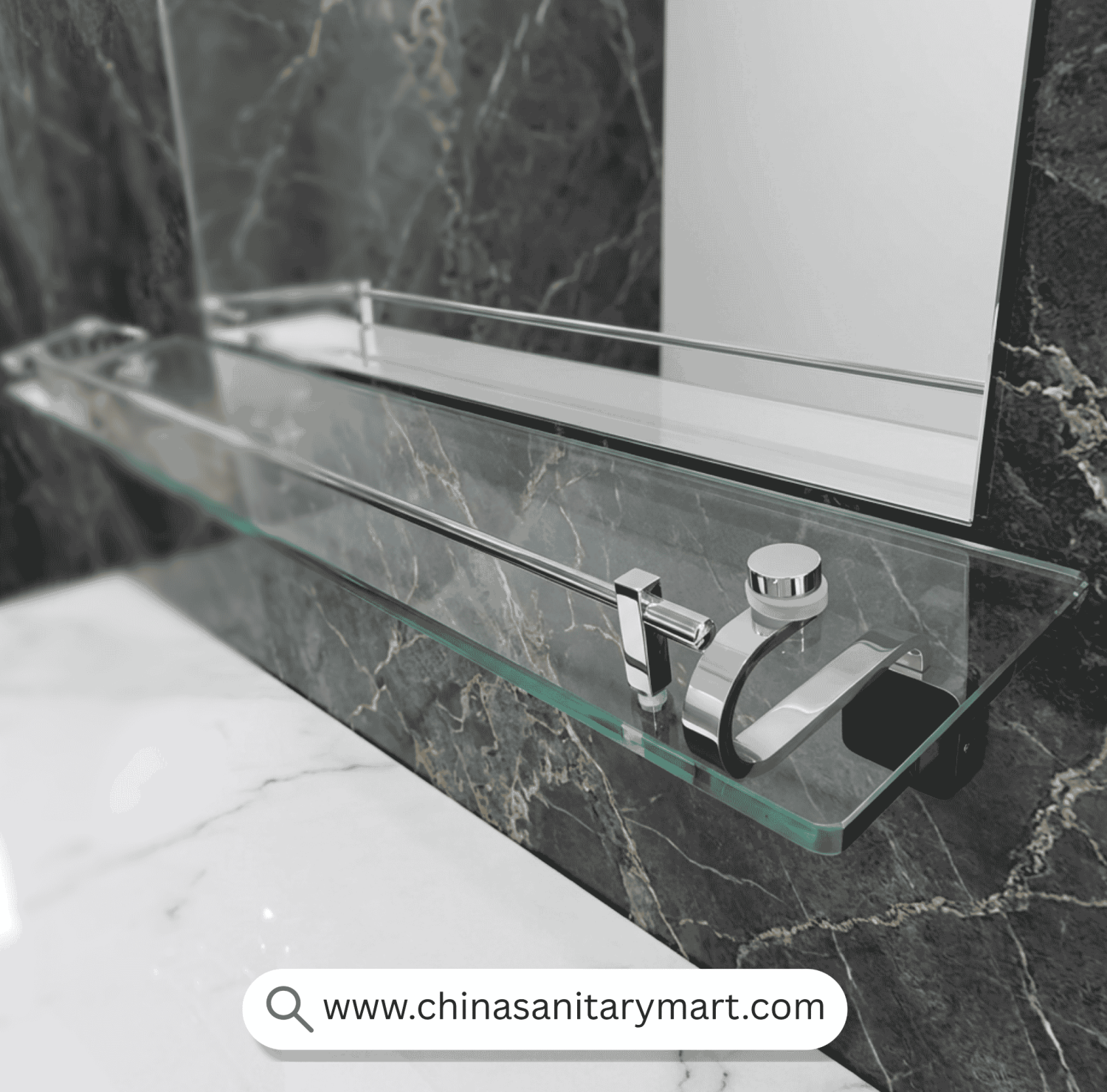 Walba Basin Shelf Heavy, Glass Basin Shelf, Heavy Basin Shelf, Tempered Glass Bathroom Shelf, Basin Shelf Bangladesh, Wall Mounted Basin Shelf, Chrome Basin Shelf, Bathroom Glass Shelf