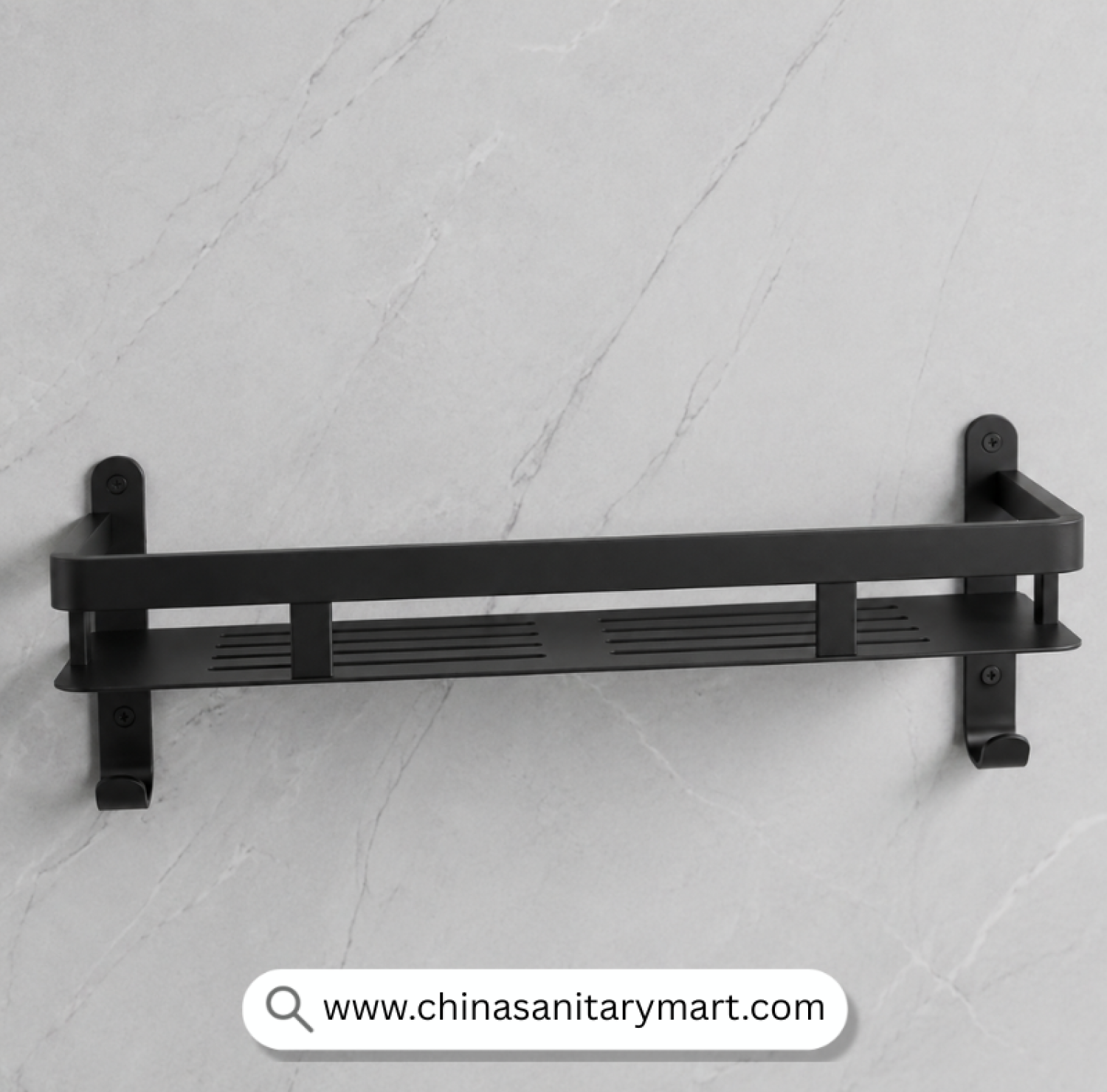 Hook Black SS Basin Shelf, Black Basin Shelf, SS Basin Shelf, Stainless Steel Bathroom Shelf, Matte Black Bathroom Shelf, Basin Shelf with Hooks, Wall Mounted Basin Shelf
