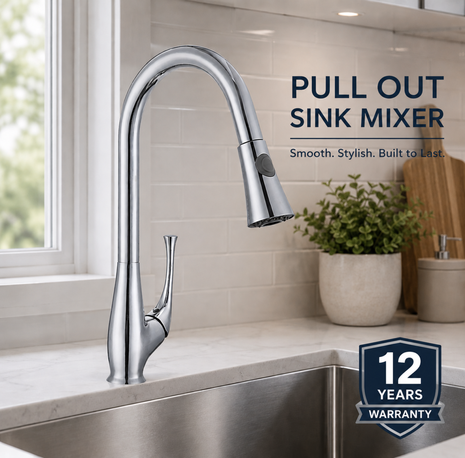 INF-2802 pull out sink mixer, kitchen sink mixer, pull out kitchen faucet, virgin brass sink mixer, chrome kitchen faucet, modern kitchen mixer, rosa