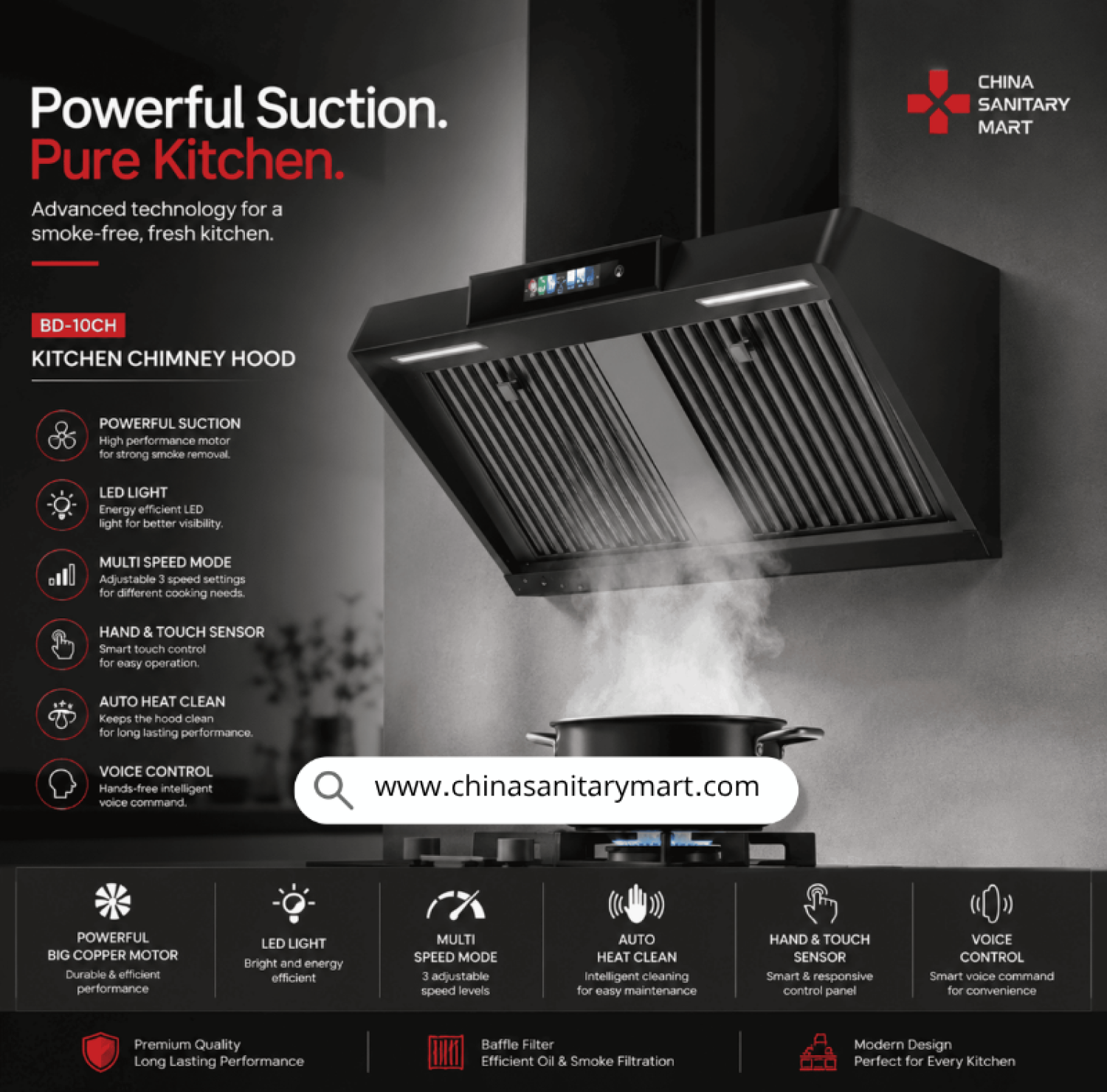 Black & Decker BD-10CH, Black and Decker Kitchen Hood BD, 30 Inch Kitchen Chimney, Inverter Kitchen Hood Bangladesh, BD-10CH Price in BD, Black Glass Kitchen Chimney, Silent Kitchen Exhaust Fan, Luxury Kitchen Appliances.
