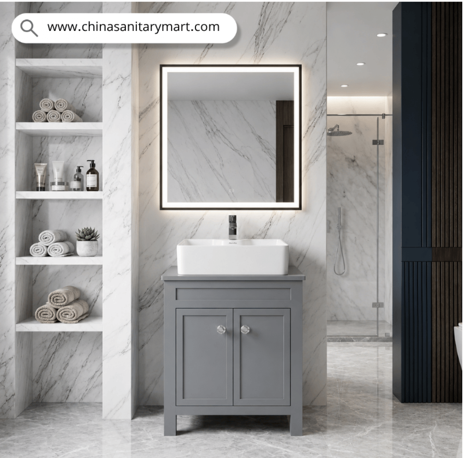 Modern basin cabinet, top basin set, glossy white wash basin, PVC bathroom cabinet, waterproof basin cabinet, customizable basin cabinet, bathroom basin with cabinet, mixer included basin set, wash basin cabinet Bangladesh, China Sanitary Mart