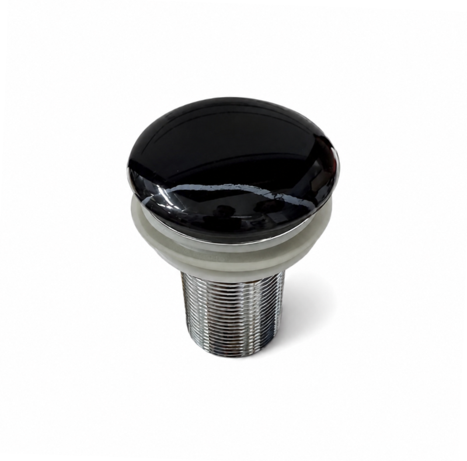 Ceramic Black Marble Shed Basin Waste with glossy black marble ceramic top, chrome-plated brass body, premium pop-up drain plug, leak-resistant construction