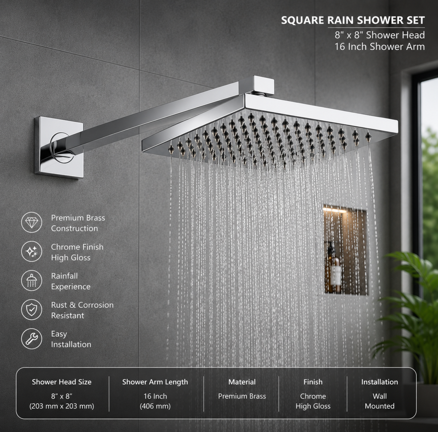 rain shower, shower, chrome shower