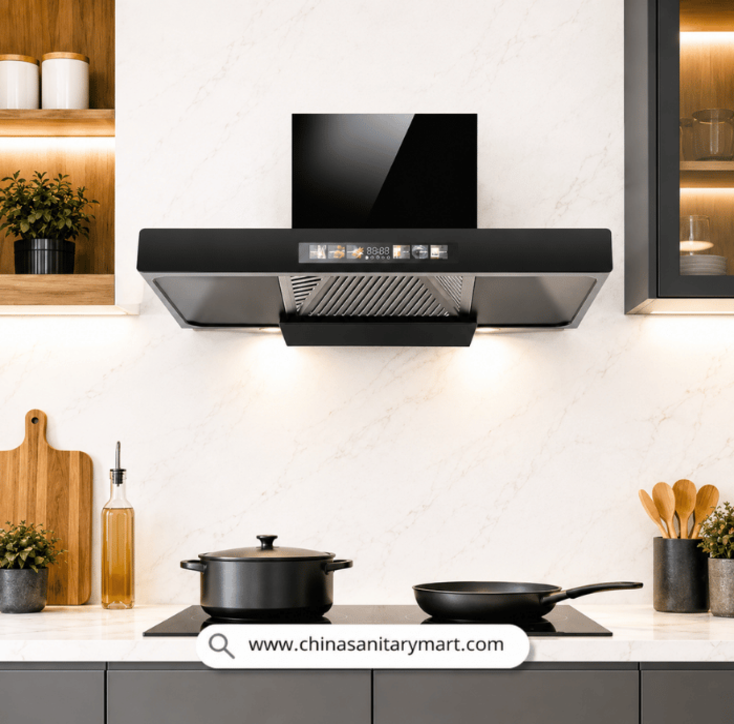 DORFEN DF-KH6A, 30 Inch T-Shape Kitchen Hood, Smart Kitchen Chimney BD, Compact Kitchen Hood, Touchless Kitchen Chimney, Dorfen Chimney Price in Bangladesh, Heavy Duty Exhaust Fan, China Sanitary Mart Kitchen Appliances, Baffle Filter Hood.