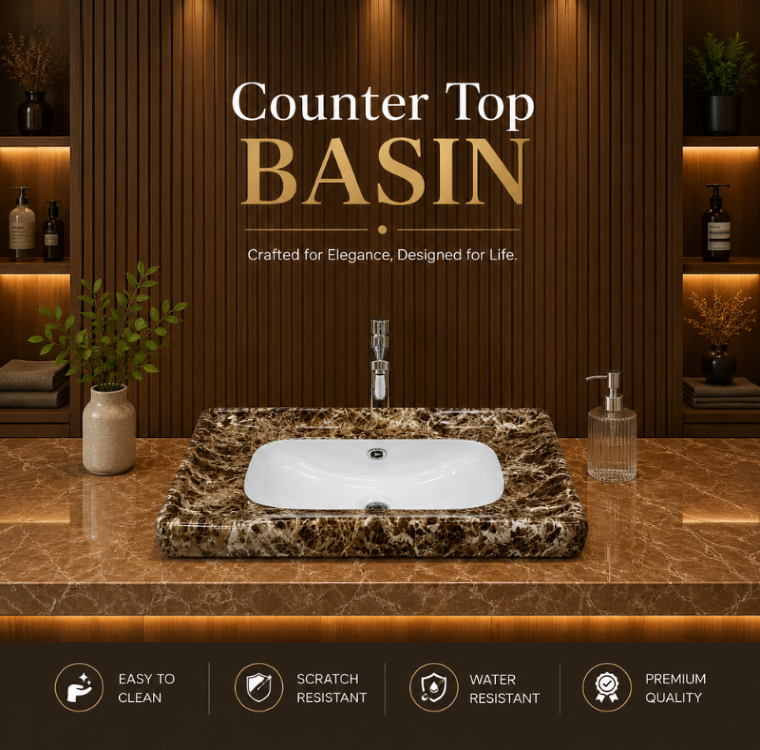 24x19 void marble counter top basin, void marble shed wash basin, ceramic countertop basin, luxury void marble bathroom basin, premium ceramic wash basin, modern marble finish basin, bathroom sink Bangladesh, China Sanitary Mart