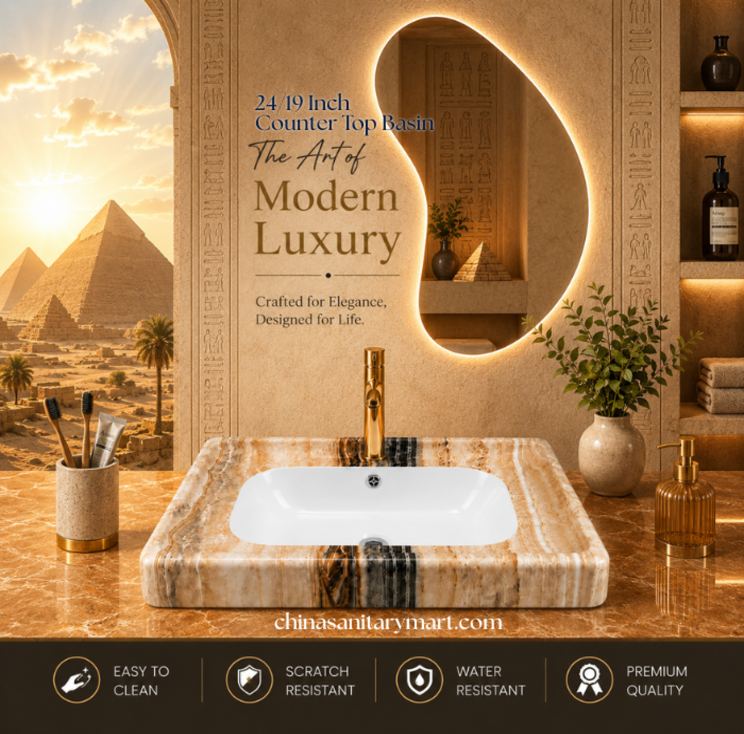 24x19 ivory marble counter top basin, ivory marble shed wash basin, ceramic countertop basin, luxury ivory bathroom basin, premium ceramic wash basin, modern marble finish basin, ivory marble bathroom sink, China Sanitary Mart, Bangladesh