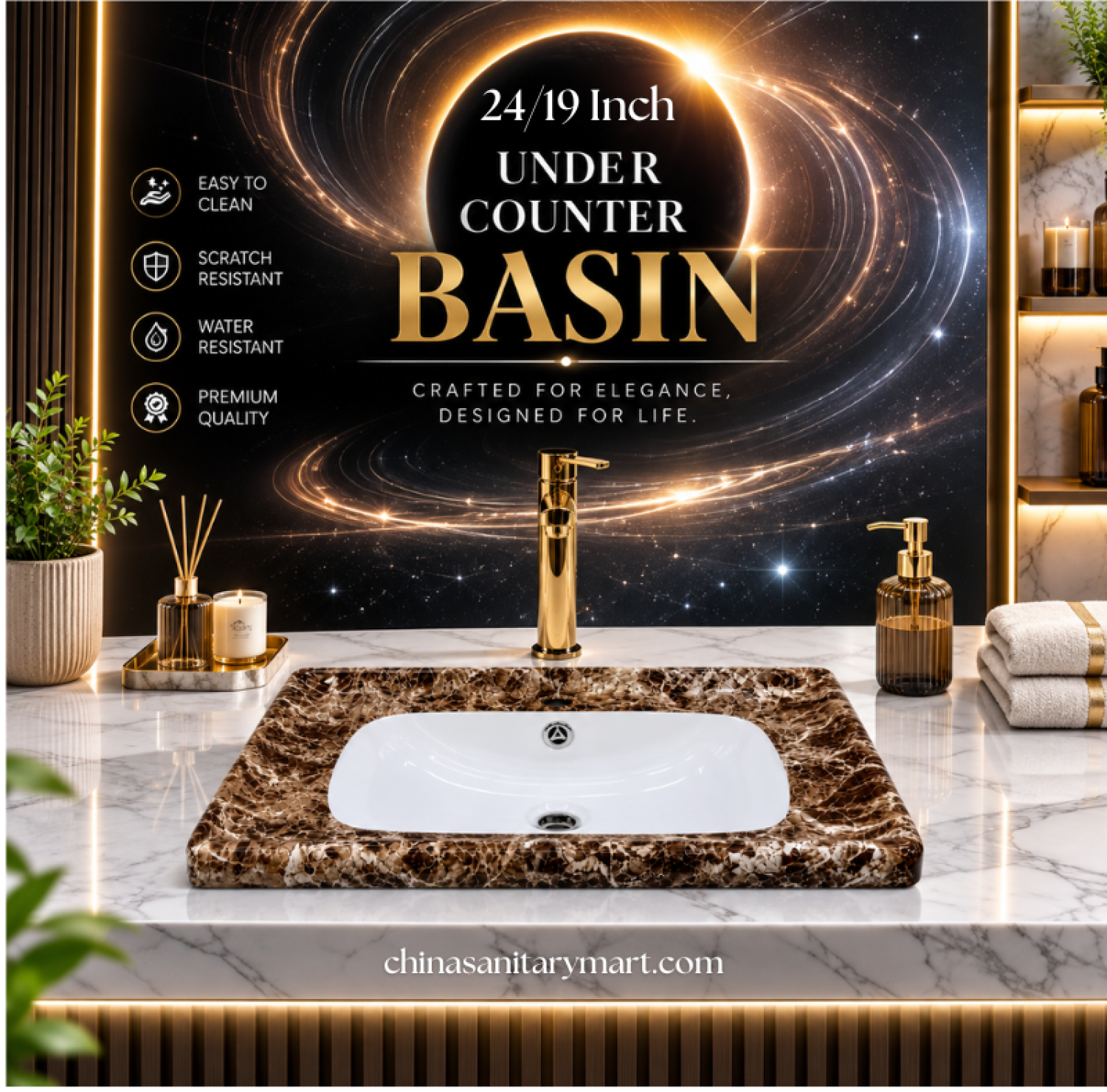 24x19 void marble counter top basin, void marble shed wash basin, ceramic countertop basin, luxury void marble bathroom basin, premium ceramic wash basin, modern marble finish basin, bathroom sink Bangladesh, China Sanitary Mart