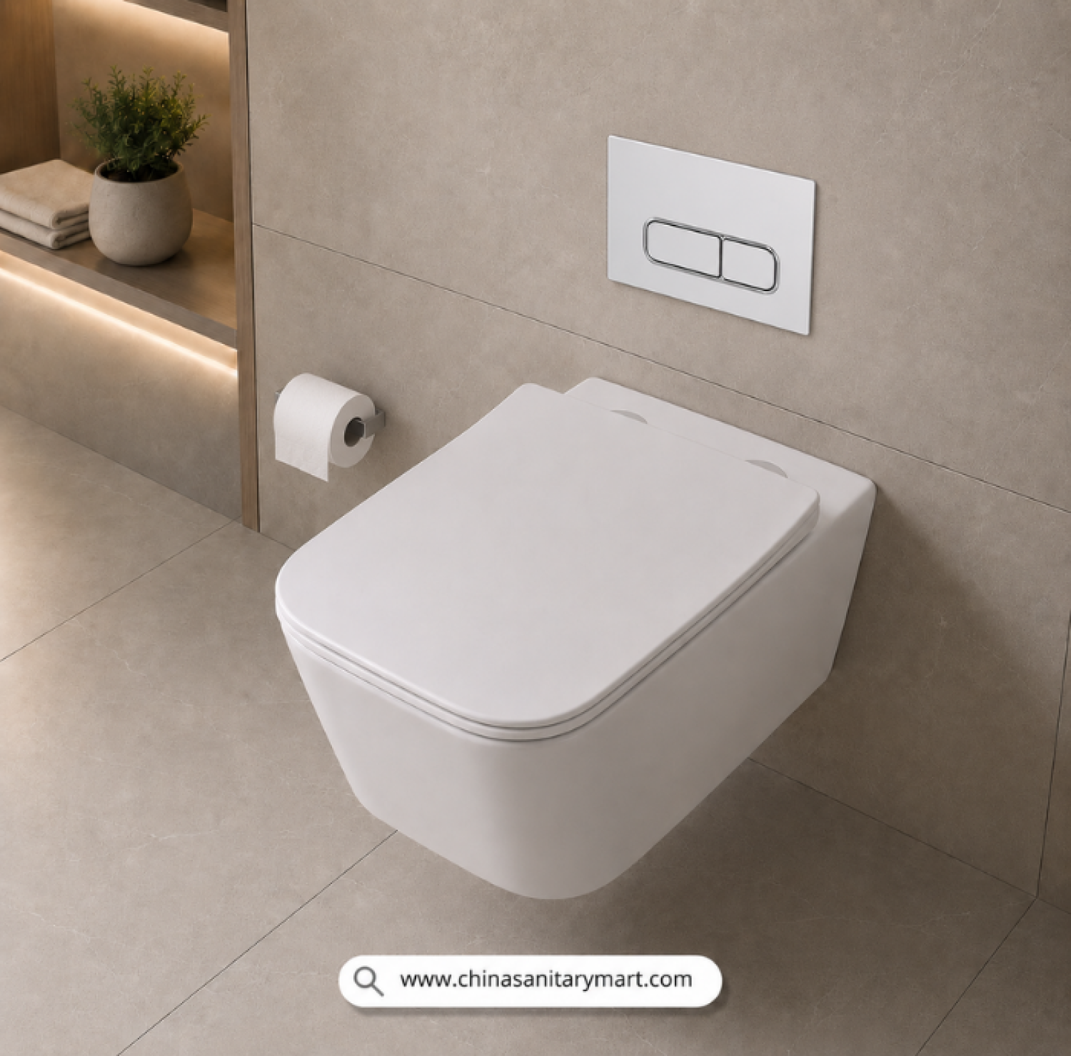 Italian Standard T103 SQ, white wall hung toilet, square toilet bowl, square wall mounted commode, luxury sanitary ware, premium ceramic toilet, China Sanitary Mart, space saving commode, modern bathroom fittings
