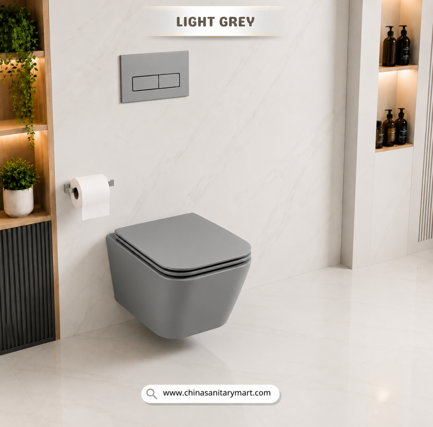 Italian Standard T103MG, matte light grey commode, grey wall hung toilet, square wall mounted commode, grey toilet bowl, luxury sanitary ware, premium ceramic toilet, China Sanitary Mart, space saving commode, modern bathroom fittings