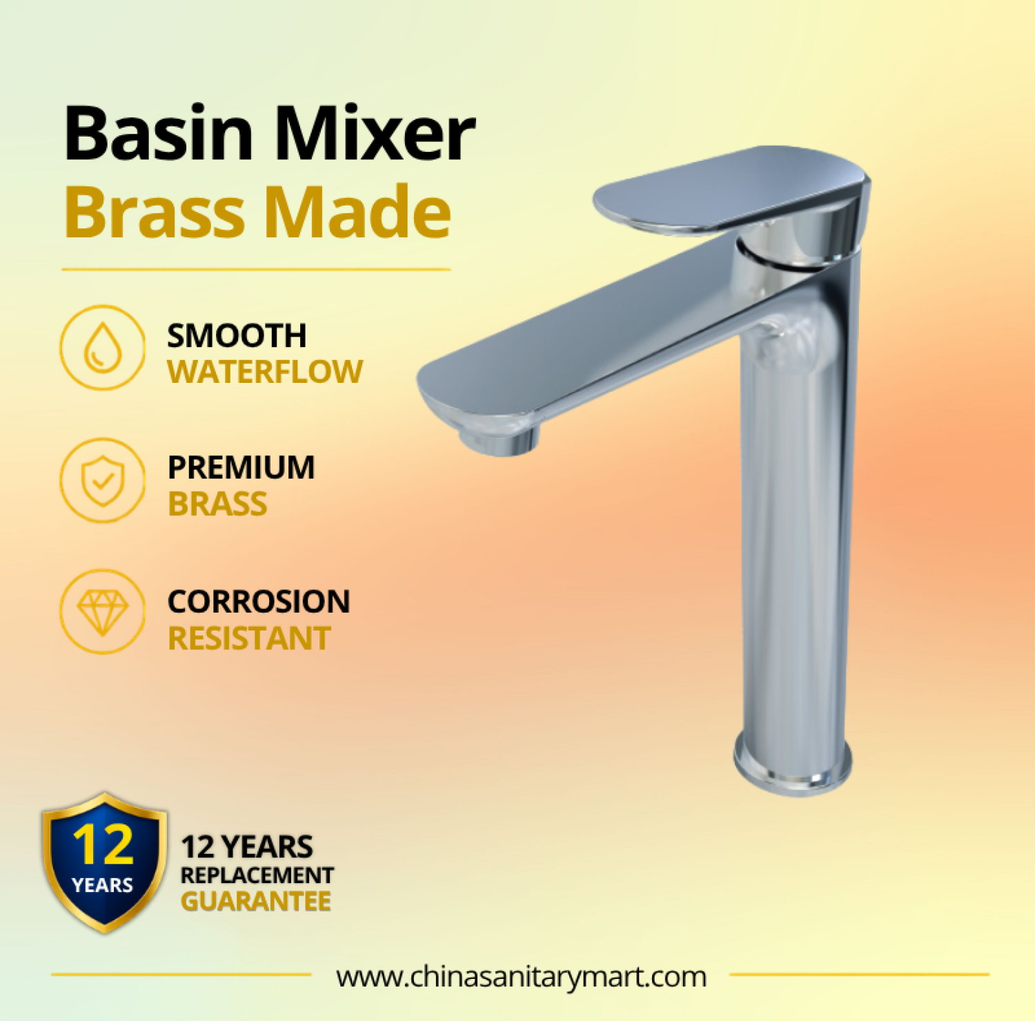 AST basin mixer large Midas, Midas chrome basin mixer, premium brass basin faucet, large bathroom faucet, basin mixer, modern chrome basin mixer, hot cold basin faucet, wide spout basin mixer, China Sanitary Mart