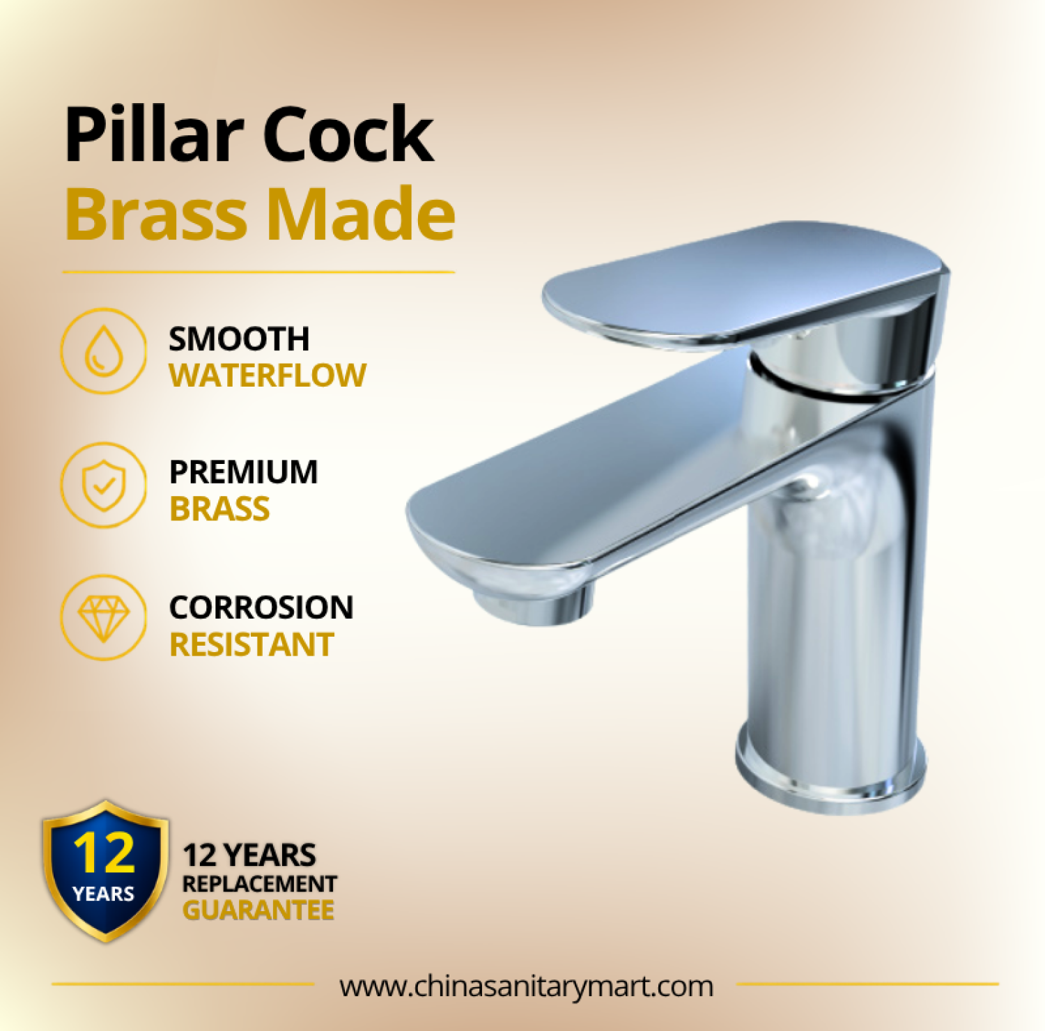 AST Basin Pillar Cock Small Midas, Midas Chrome basin faucet, small brass pillar cock, single lever basin faucet, chrome wash basin cock, AST Midas faucet, modern bathroom pillar cock, rounded chrome basin faucet, premium bathroom faucet