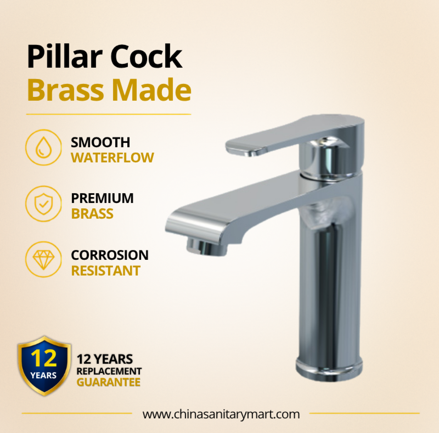 AST Basin Pillar Cock Small Linus, Linus Chrome basin faucet, small brass pillar cock, single lever basin faucet, chrome wash basin cock, AST Linus faucet, modern bathroom pillar cock, flat chrome basin faucet, premium bathroom faucet