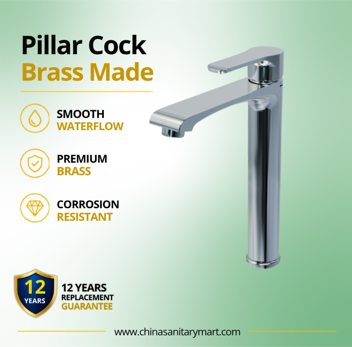 AST Basin Pillar Cock Large Theo, Theo Chrome tall basin faucet, large brass pillar cock,  basin faucet, vessel basin faucet, chrome wash basin cock, AST Theo faucet, high rise basin faucet, premium bathroom faucet