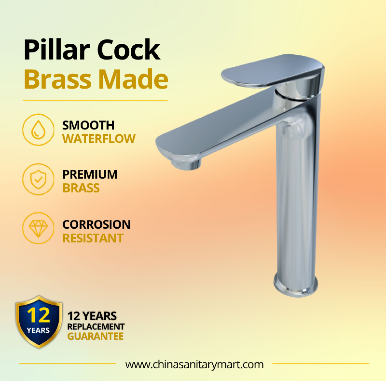 AST Basin Pillar Cock Large Midas, Midas Chrome tall basin faucet, large brass pillar cock, basin faucet, vessel basin faucet, chrome wash basin cock, AST Midas faucet, high rise basin faucet, premium bathroom faucet