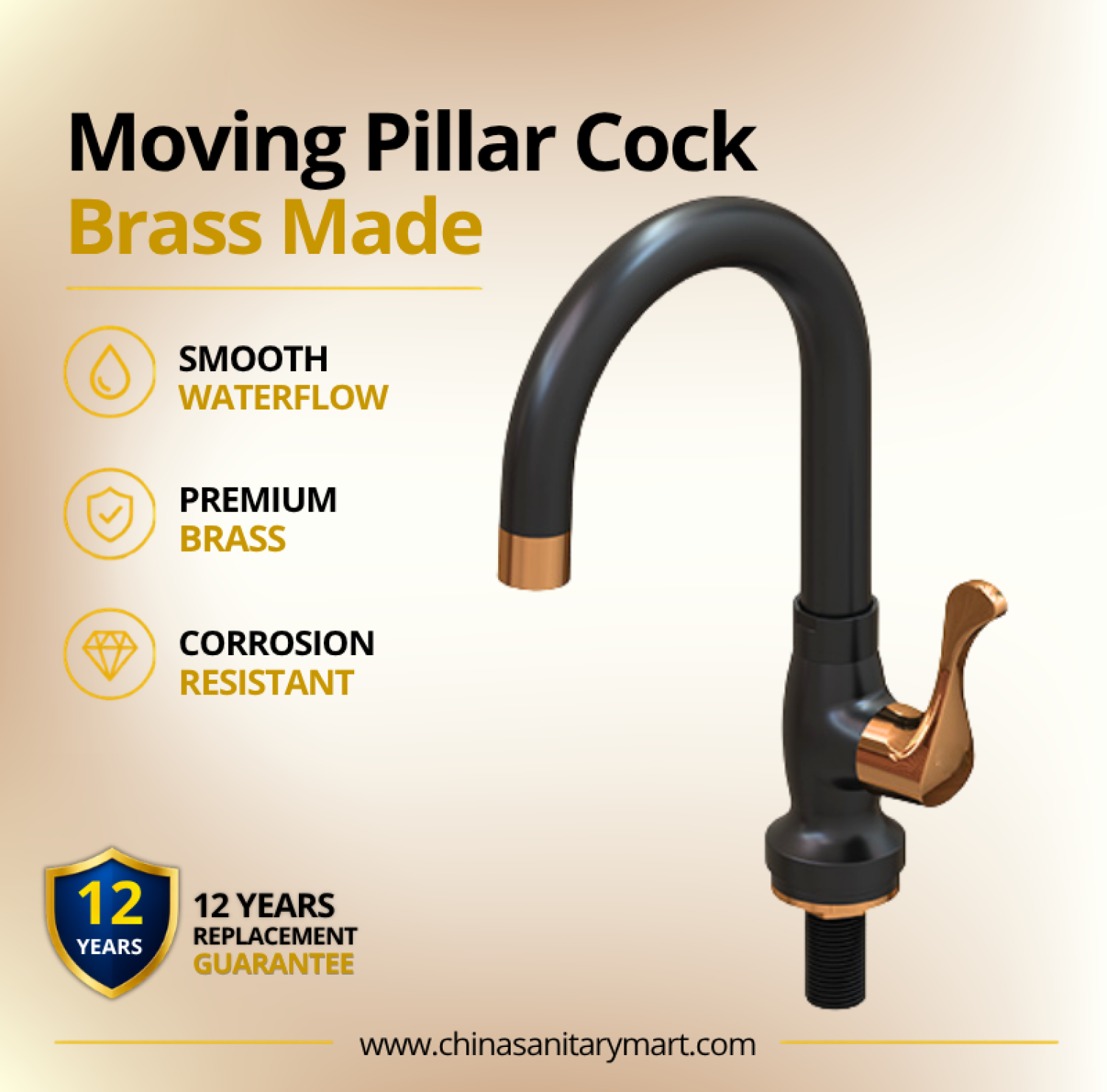 AST Moving Pillar Cock Neo Rose Gold Black, Neo moving pillar tap, rose gold black basin faucet, premium brass pillar cock, moving spout bathroom tap, AST Neo bathroom faucet, modern pillar cock