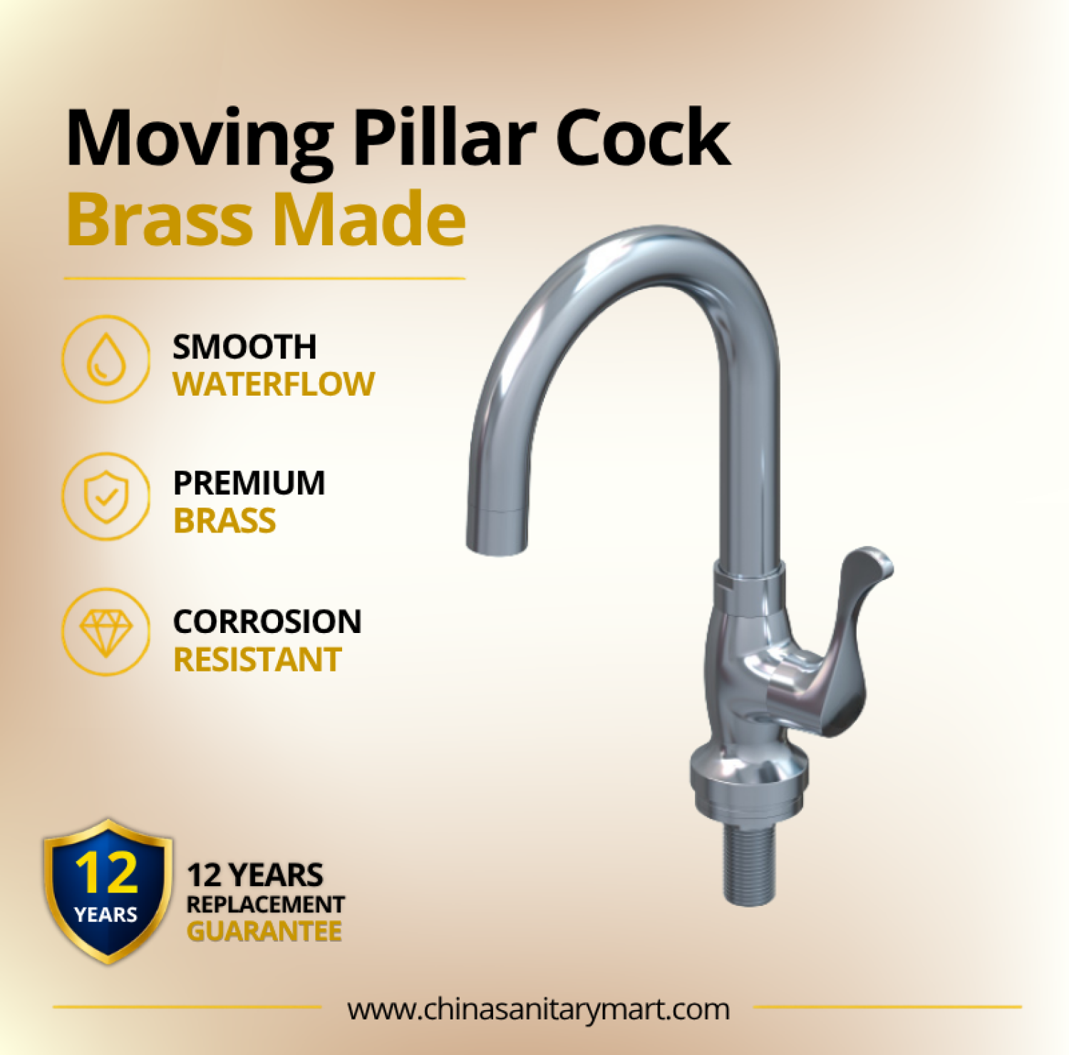 AST Moving Pillar Cock Neo Chrome, Neo chrome moving pillar tap, premium brass basin faucet, high arc moving spout tap, AST Neo bathroom faucet, chrome pillar cock, modern basin tap