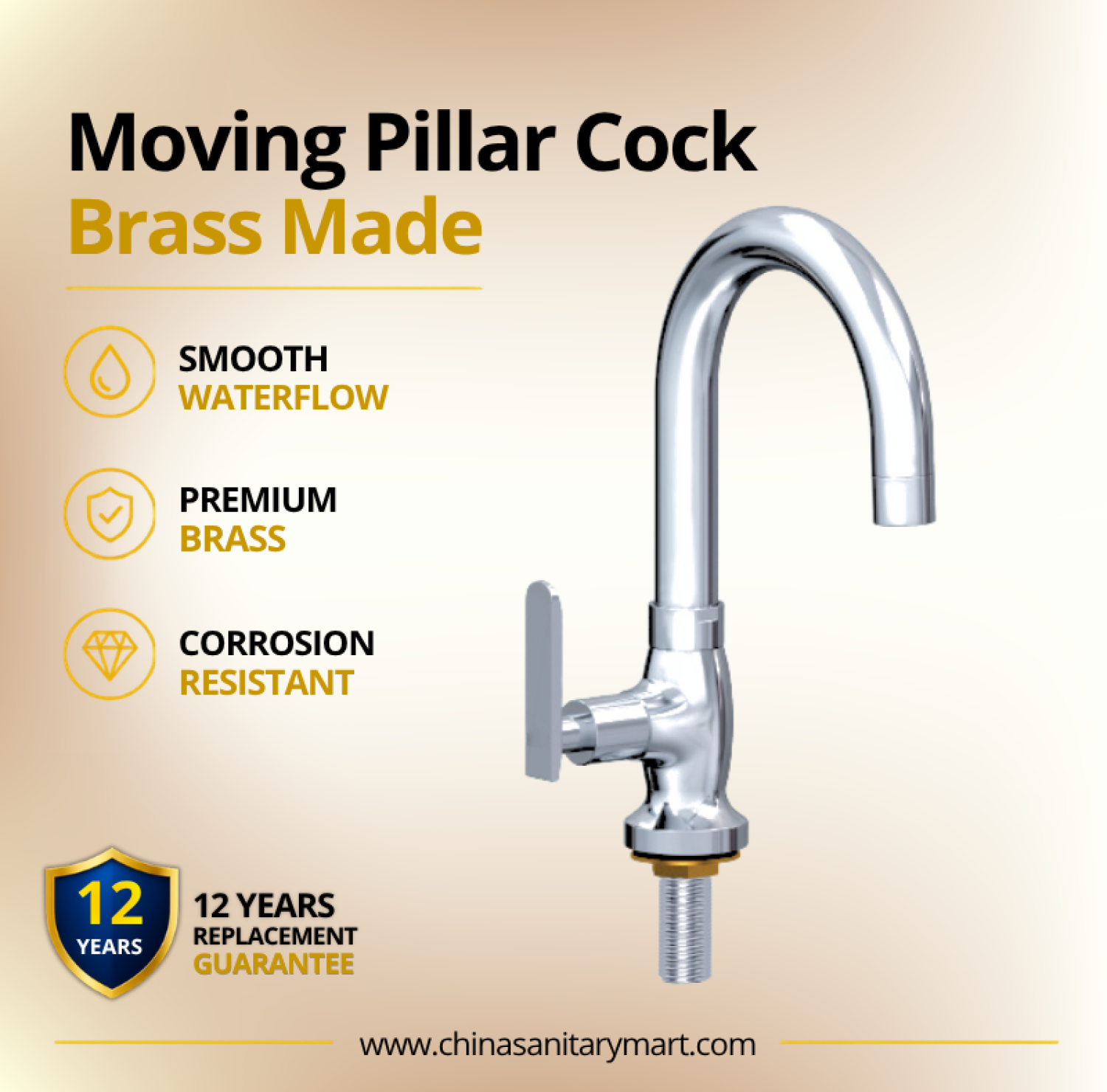 AST Moving Pillar Cock Alena Chrome, Alena moving pillar tap, premium brass basin faucet, high arc moving spout, AST Alena bathroom faucet, chrome pillar cock, modern basin tap, China