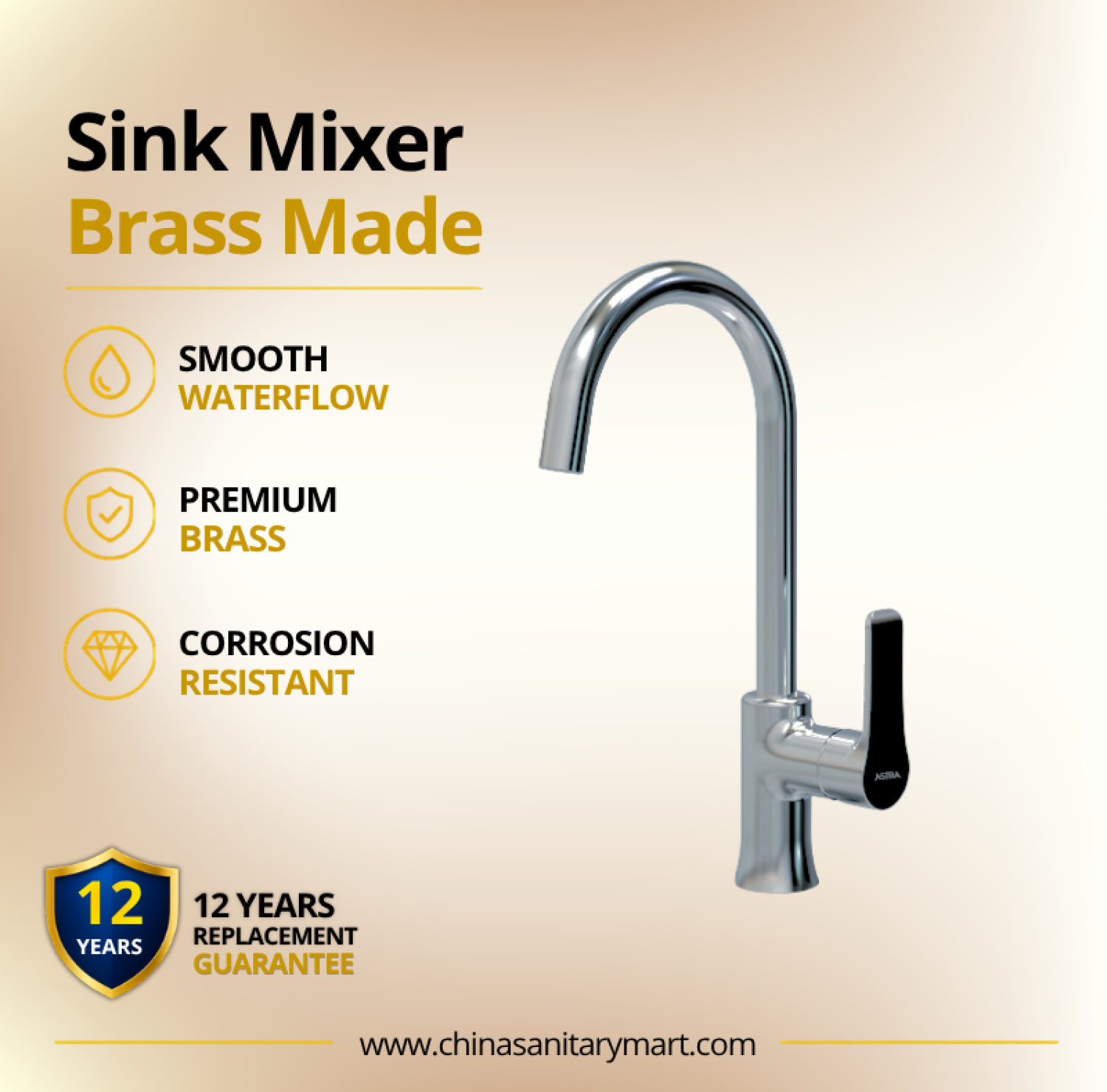 AST Sink Mixer Floor Mounted Linus, Linus kitchen sink mixer, premium brass kitchen faucet, gooseneck sink tap, high arc sink mixer, single lever kitchen faucet, AST Linus kitchen tap, chrome sink mixer