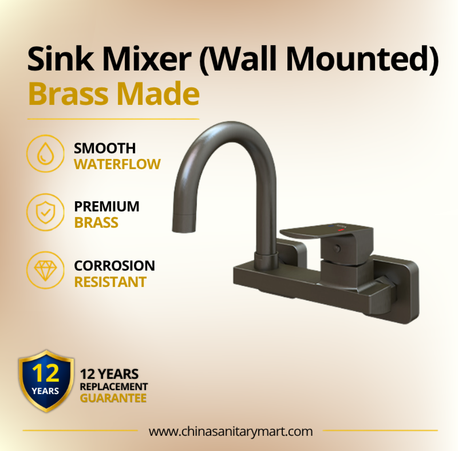 AST Sink Mixer Titan Wall Mounted, Titan wall mounted kitchen mixer, premium brass kitchen faucet, high arc gooseneck sink tap, single lever sink mixer, AST Titan kitchen tap, wall mounted basin faucet