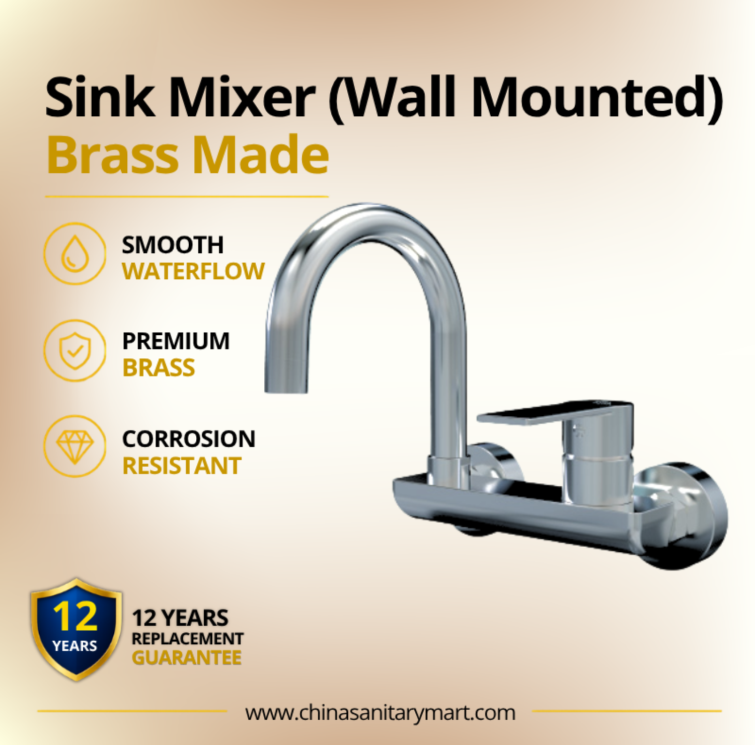 AST Sink Mixer Theo Wall Mounted, Theo kitchen sink mixer, premium brass kitchen faucet, Chrome wall mounted sink tap, high arc sink mixer, single lever kitchen faucet, AST Theo kitchen tap, modern wall mounted kitchen mixer