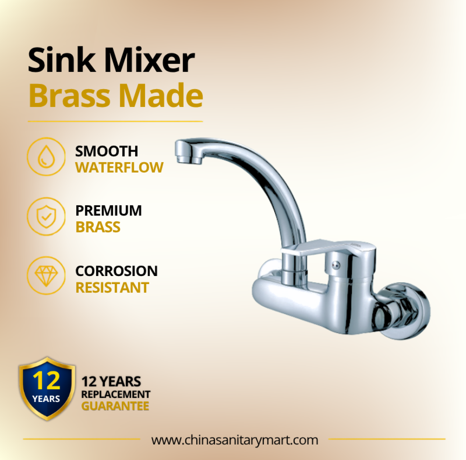 AST Sink Mixer Square, Square wall mounted kitchen mixer, premium brass kitchen faucet, Chrome sink tap, curved high arc sink mixer, single lever kitchen faucet, AST Square kitchen tap, modern wall mounted sink mixer