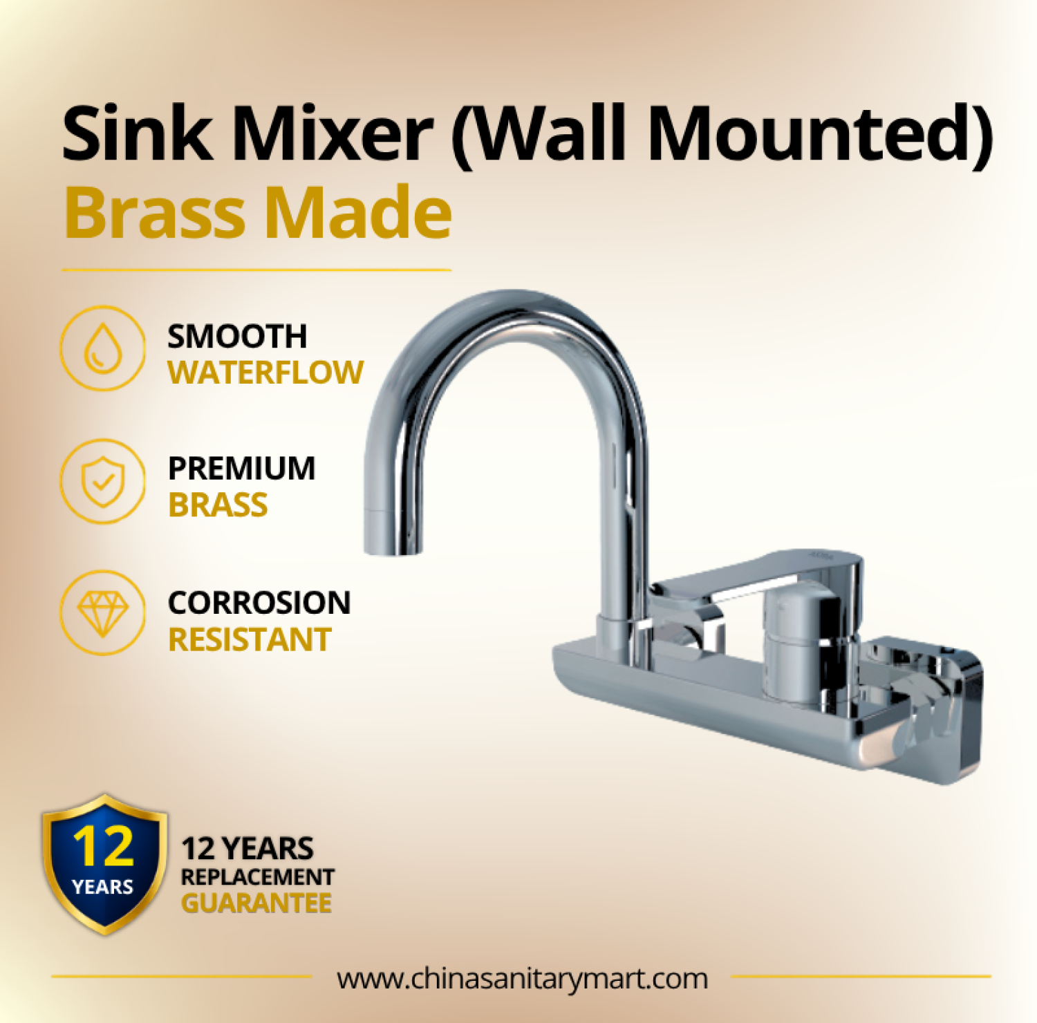 AST Sink Mixer Linus, Linus wall mounted kitchen mixer, premium brass kitchen faucet, Chrome sink tap, high arc curved sink mixer, single lever kitchen faucet, AST Linus kitchen tap, modern wall mounted sink mixer