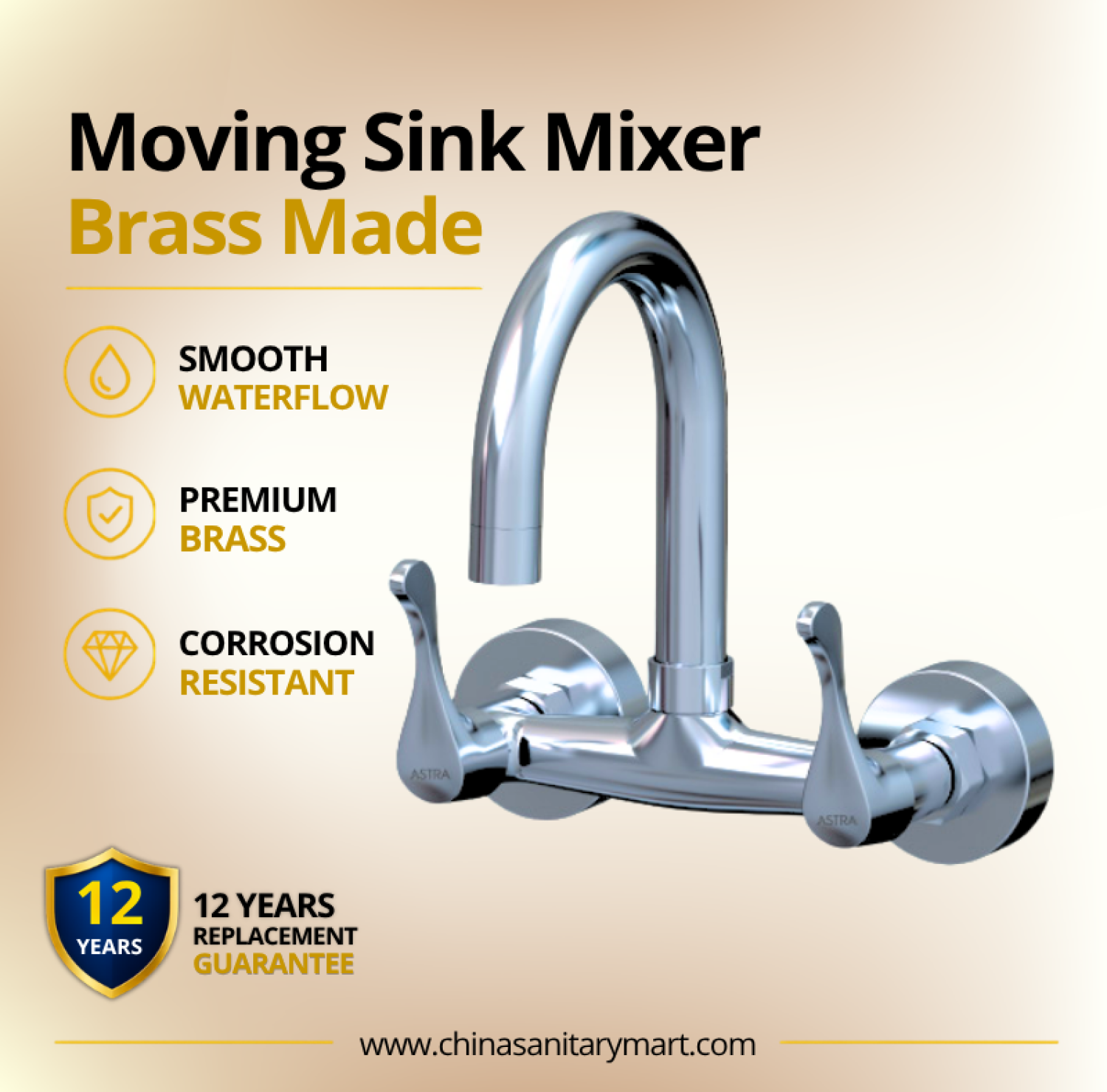 AST Moving Sink Mixer Neo Chrome, Neo Chrome kitchen mixer, wall mounted moving sink mixer, premium brass kitchen faucet, high arc moving sink tap, dual handle sink mixer, Chrome kitchen tap, AST Neo kitchen faucet