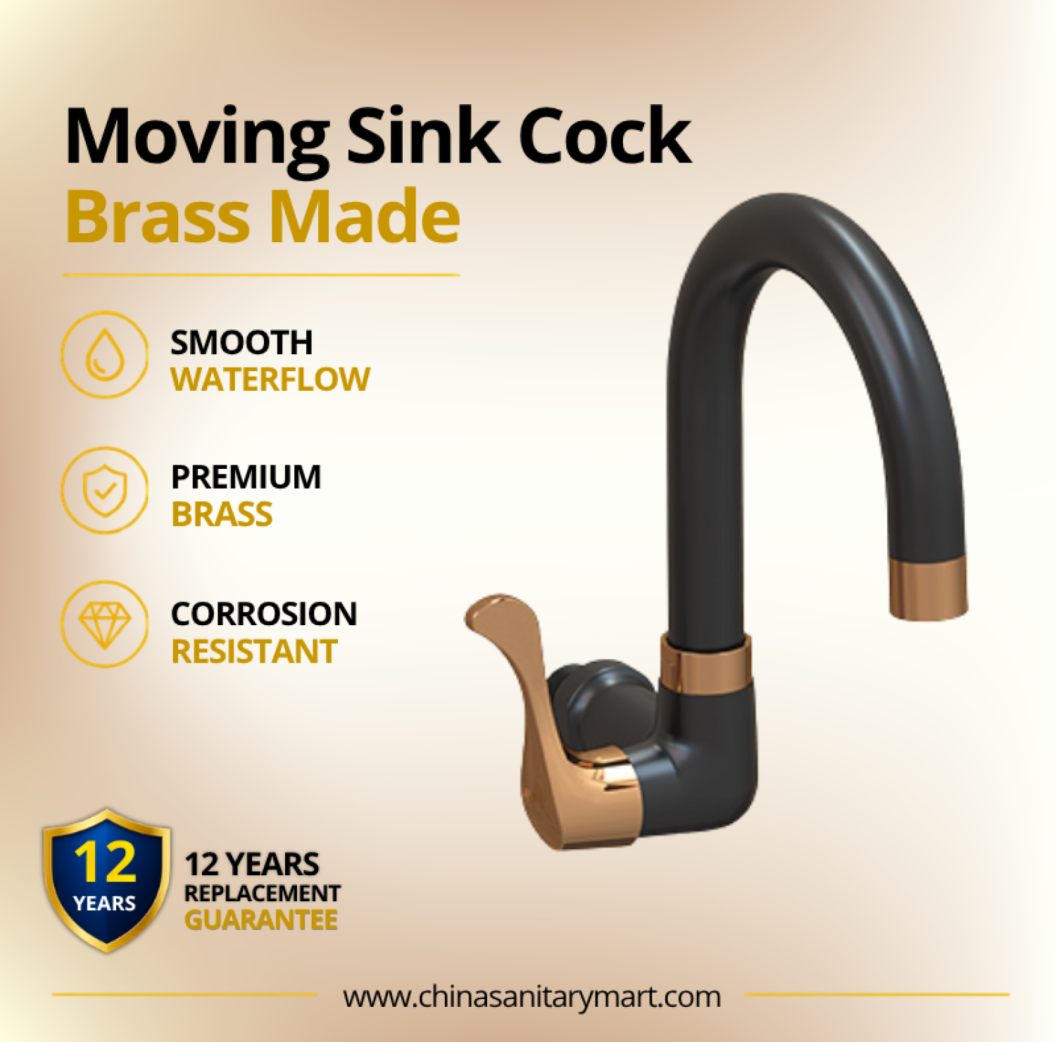 AST Moving Sink Cock Neo, Rose Gold Black kitchen tap, Neo moving sink cock, premium brass kitchen faucet, moving curved sink tap, single handle kitchen faucet, Rose Gold sink tap, Black kitchen cock, modern kitchen mixer