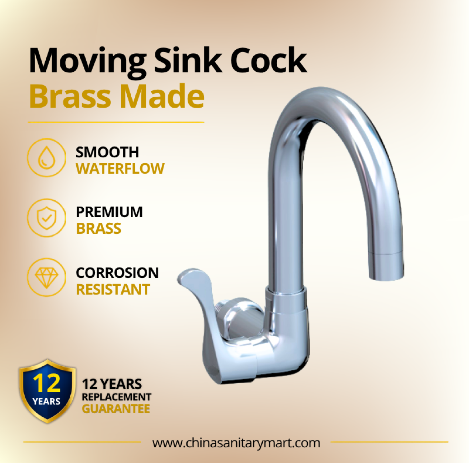 AST Moving Sink Cock Neo Chrome, Neo Chrome kitchen tap, premium brass moving sink cock, high arc kitchen faucet, single handle sink tap, Chrome moving sink faucet, AST Neo kitchen faucet, modern kitchen sink cock, brass kitchen tap