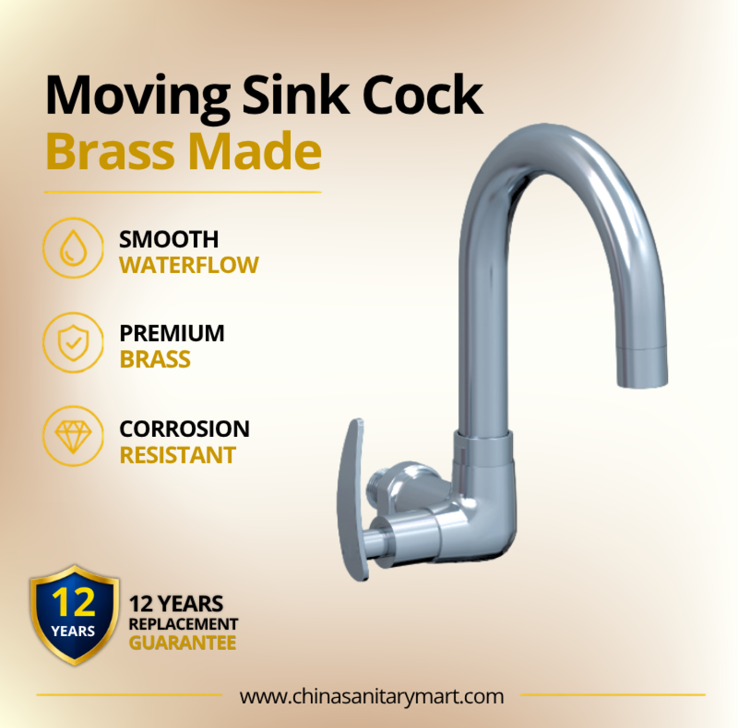 AST Moving Sink Cock Felis, Felis Chrome kitchen tap, premium brass moving sink cock, high arc kitchen faucet, single handle sink tap, Chrome moving sink faucet, AST Felis kitchen faucet, modern kitchen sink cock, brass kitchen tap