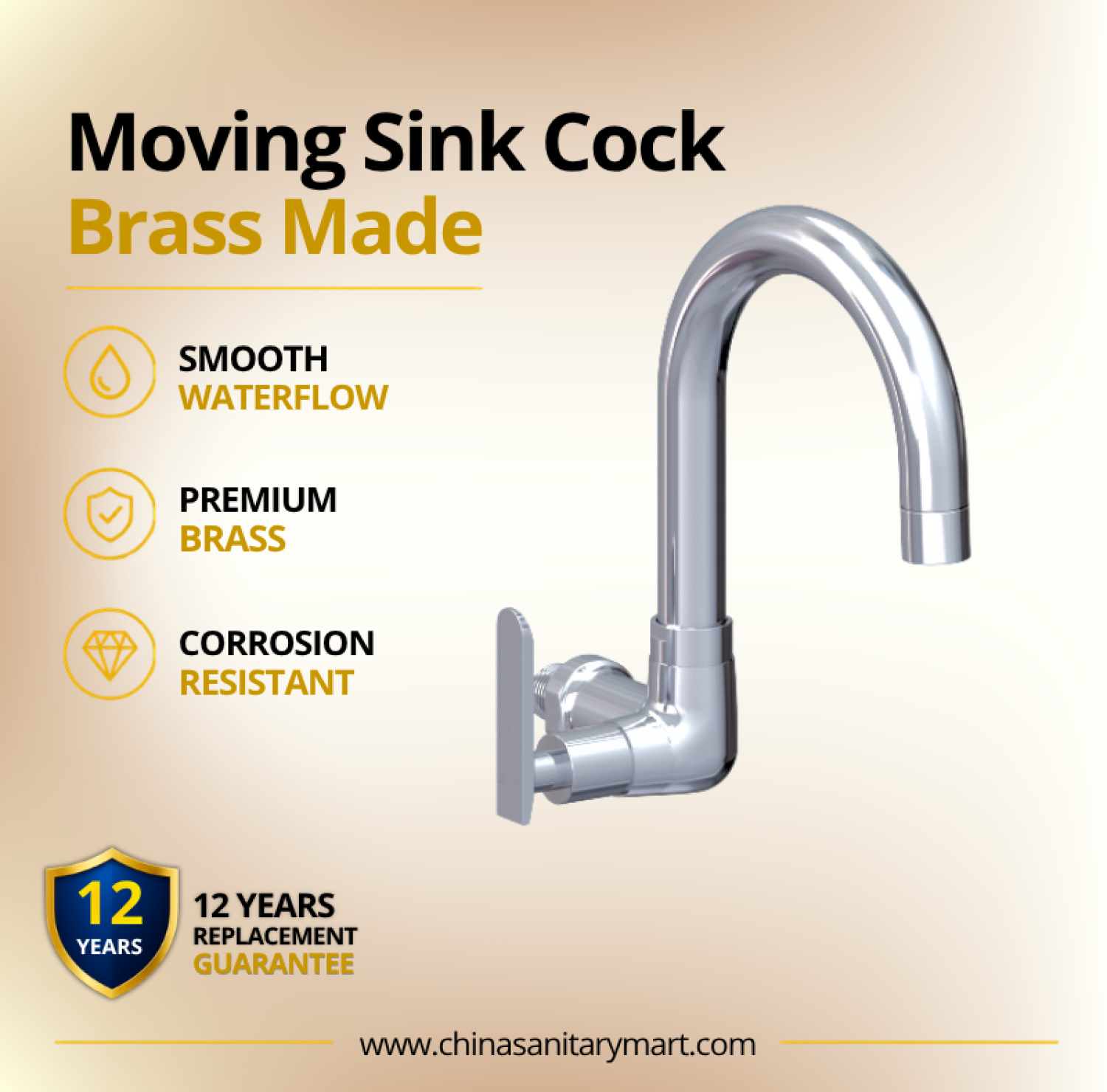 AST Moving Sink Cock Alena, Alena Chrome kitchen tap, premium brass moving sink cock, high arc kitchen faucet, Chrome moving sink tap, single handle kitchen faucet, AST Alena kitchen faucet, modern kitchen tap, brass sink cock