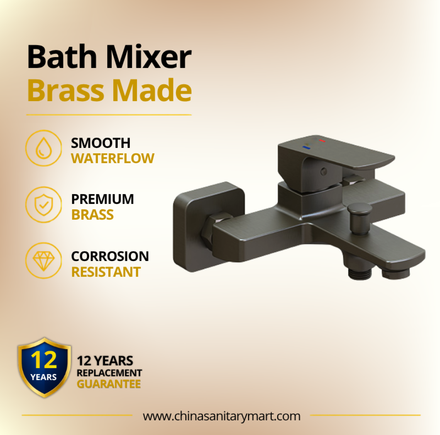 AST Bathtub Mixer Titan, Titan wall mounted bath mixer, premium brass bathtub mixer, dark finish bath mixer, gunmetal bathroom mixer, single lever bathtub tap, AST Titan bath faucet, modern bathtub mixer, wall mounted bathroom tap