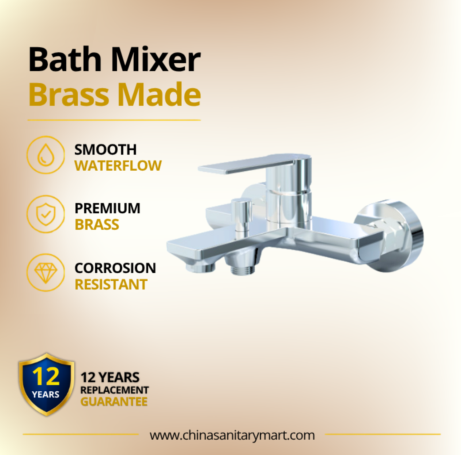 AST Bathtub Mixer Theo, Theo Chrome bath mixer, premium brass bathtub mixer, wall mounted bath mixer, square bath mixer, single lever bathtub tap, Chrome bathroom mixer, AST Theo bath faucet, modern bathtub mixer