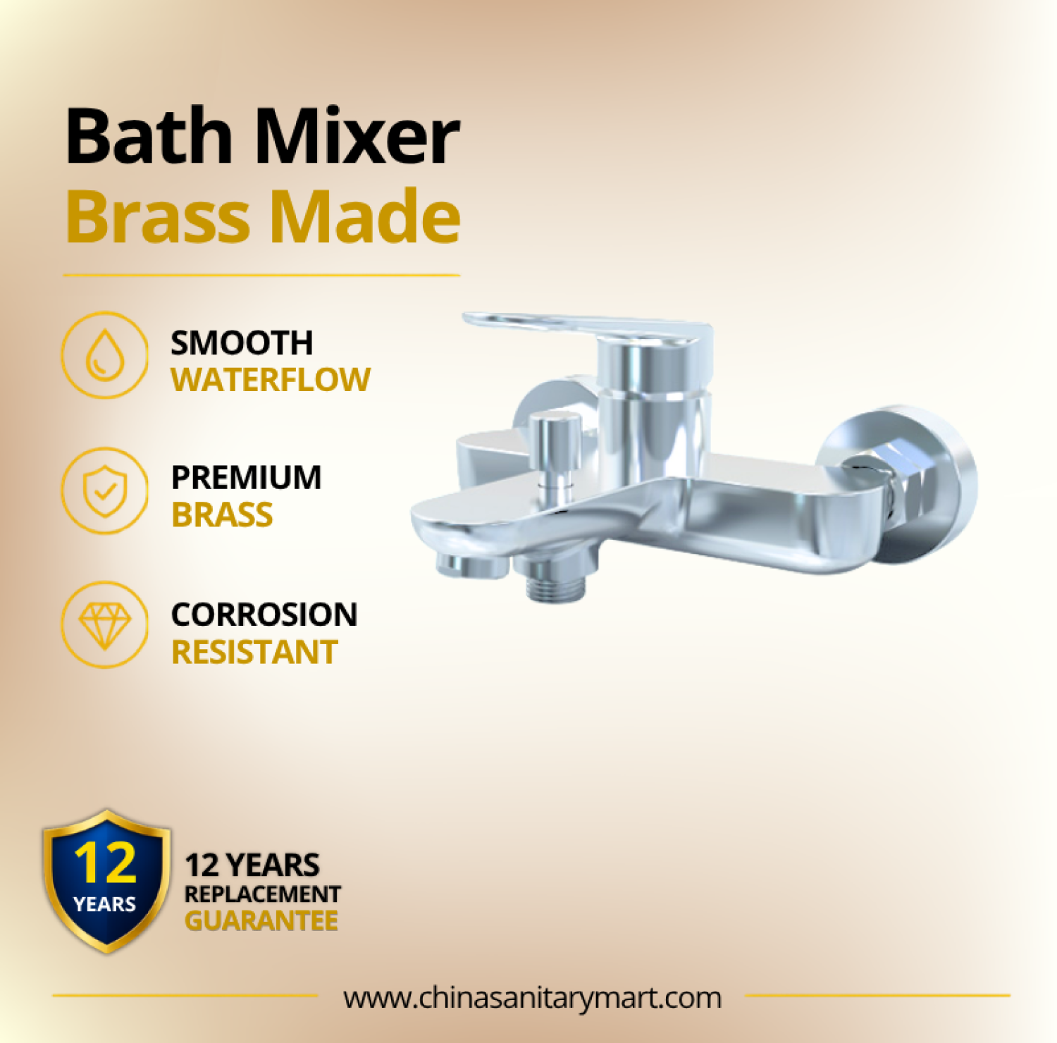 AST Bathtub Mixer Midas, Midas Chrome bath mixer, premium brass bathtub mixer, wall mounted bath mixer, Chrome bathroom mixer, single lever bathtub tap, AST Midas bath faucet, modern bath mixer, brass bathtub tap