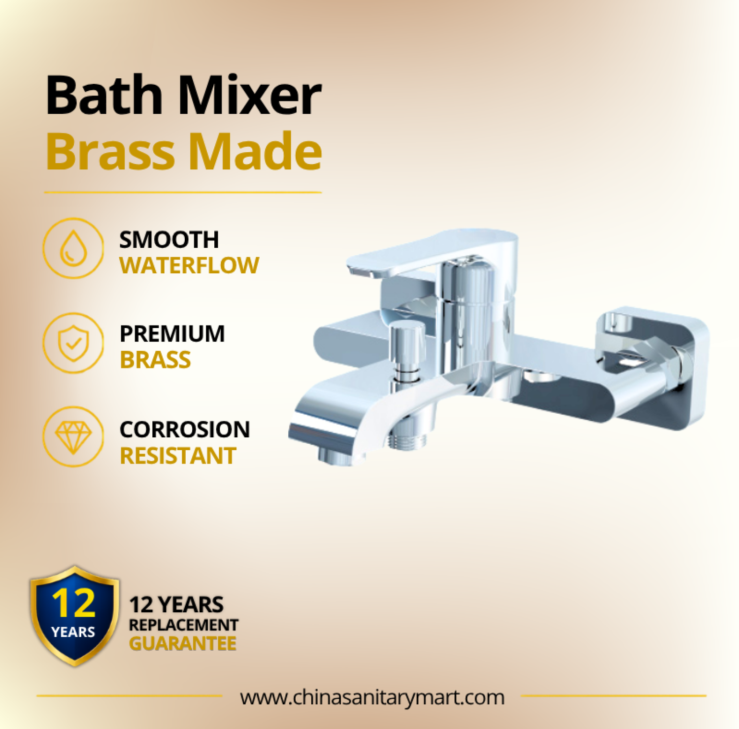 AST Bathtub Mixer Linus, Linus Chrome bath mixer, premium brass bathtub mixer, wall mounted bath mixer, Chrome bathroom mixer, single lever bathtub tap, AST Linus bath faucet, modern bathtub mixer, brass bath tap