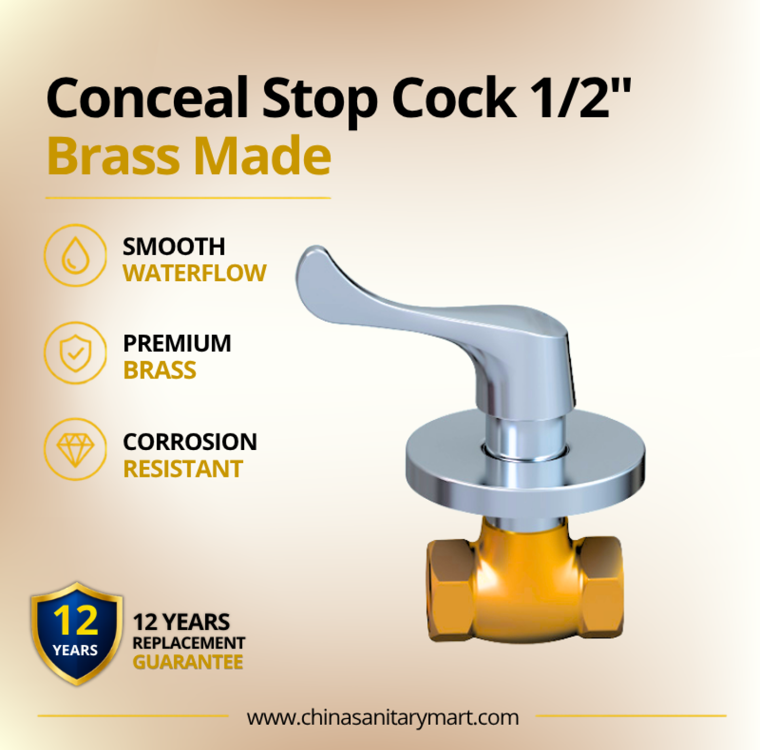 AST Concealed Stop Cock 1/2 Inch, round Neo Chrome stop cock, brass concealed stop cock, 1/2 inch bathroom valve, concealed bathroom fitting, AST sanitary fittings