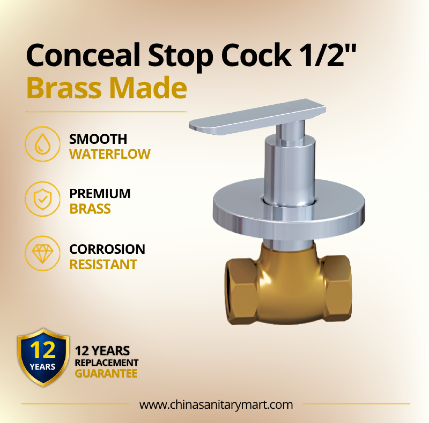 AST Concealed Stop Cock 1/2 Inch Alena, round brass stop cock, chrome concealed valve, 1/2 inch bathroom stop cock, concealed bathroom fitting, AST sanitary fittings