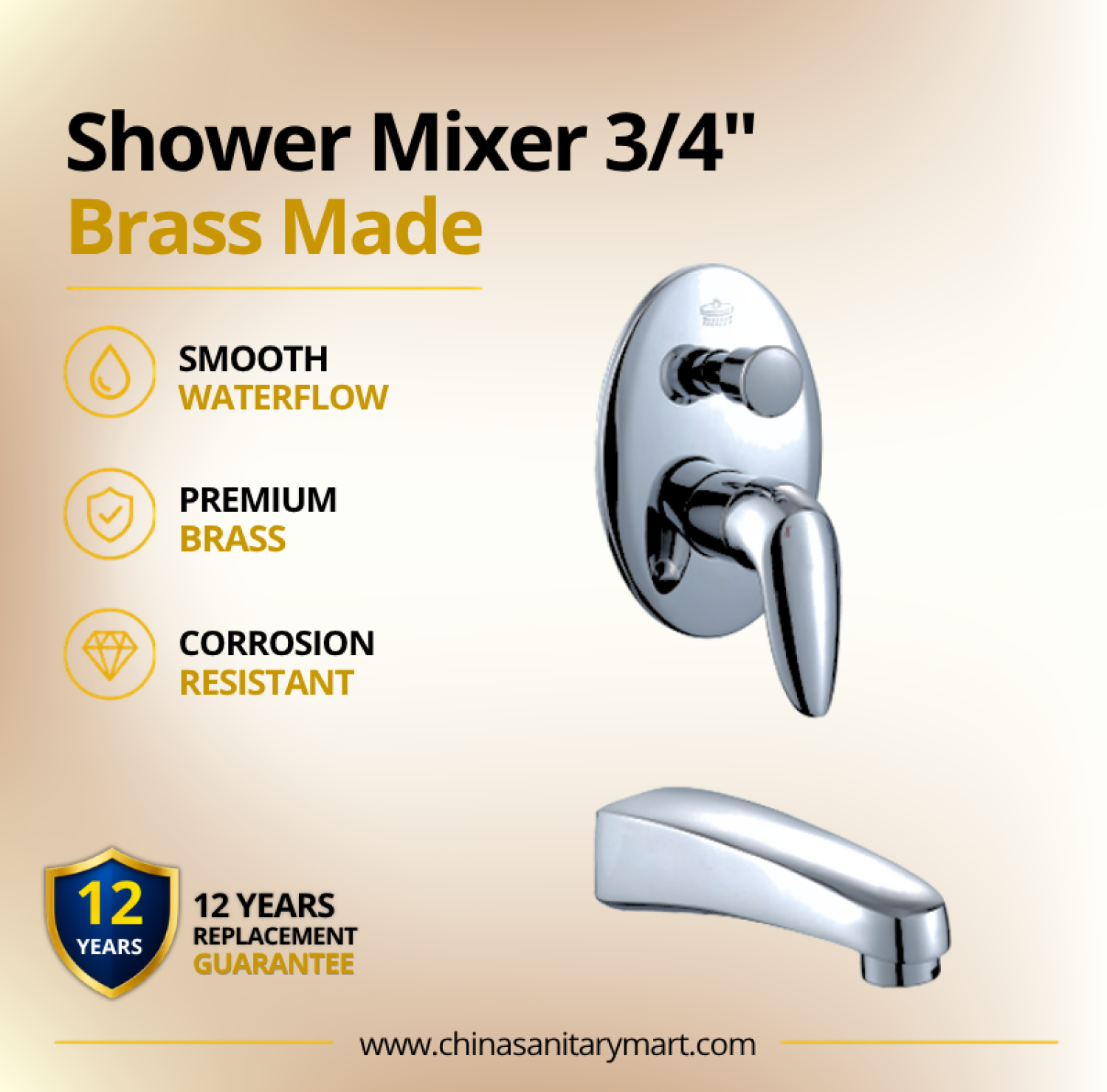 3x4 Inch AST Shower Mixer Oval, AST concealed shower mixer, Oval chrome shower mixer, 3/4 inch shower mixer, brass shower mixer, concealed bathroom mixer, wall mounted shower mixer, chrome shower mixer