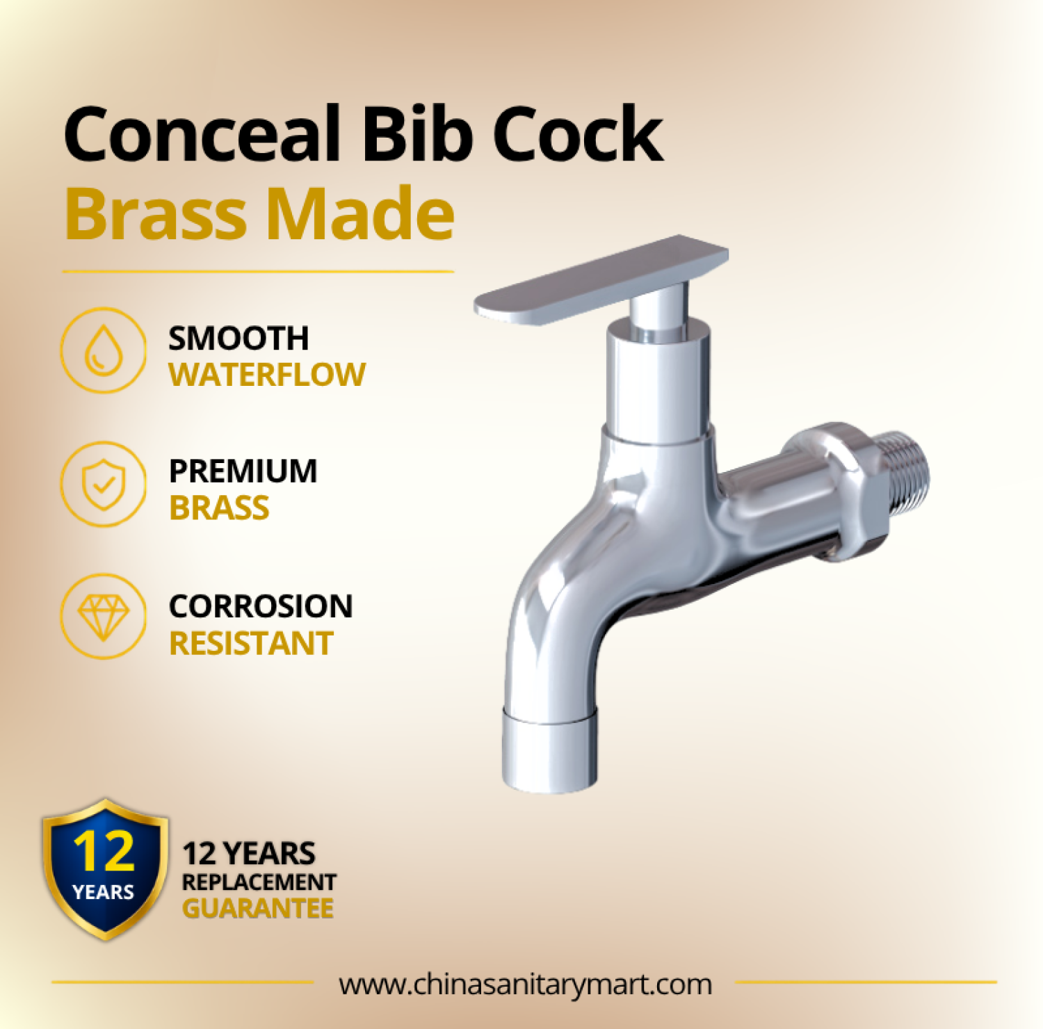 AST Conceal Bib Cock Alena, Alena brass bib cock, AST concealed bib cock, chrome bib cock, wall mounted bib cock, brass bathroom tap, concealed bathroom tap, modern bib cock