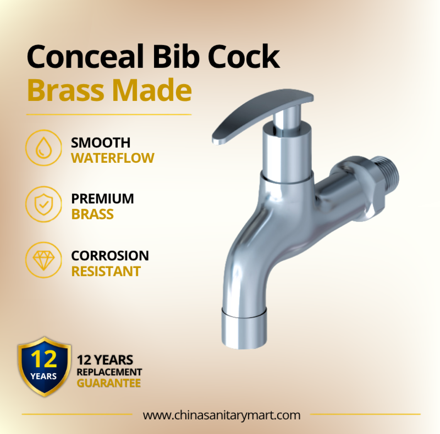AST Conceal Bib Cock Felis, Felis brass bib cock, AST concealed bib cock, chrome bib cock, wall mounted bib cock, brass bathroom tap, concealed bathroom tap, modern bib cock